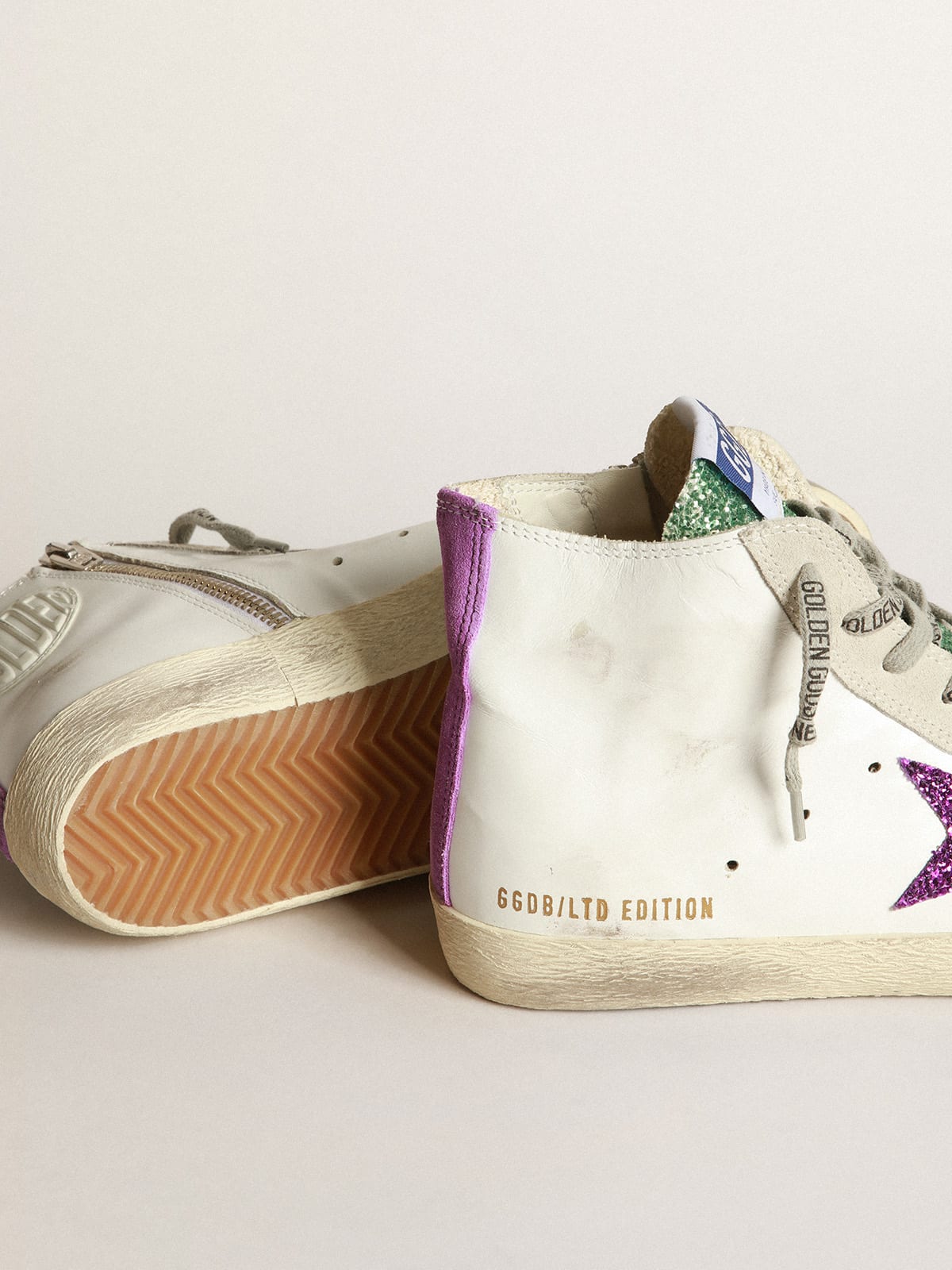 Golden Goose - LAB White women’s Francy sneakers with purple glitter star in 