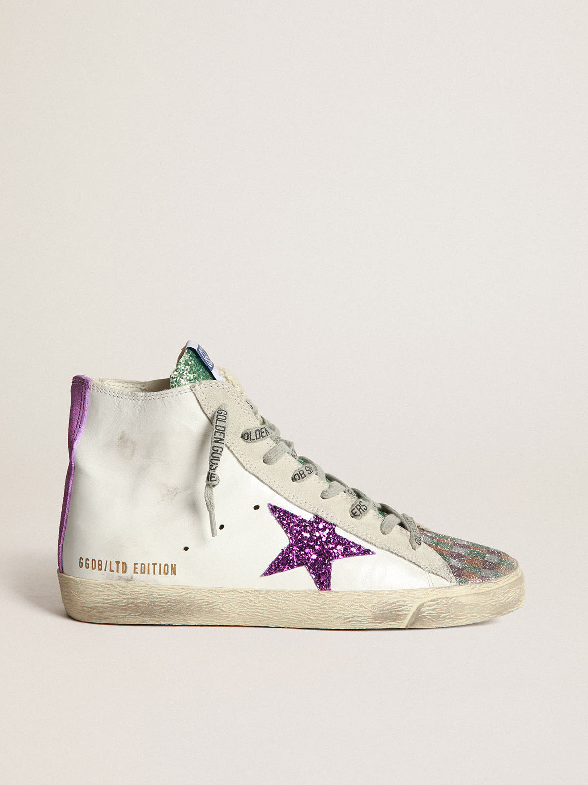 LAB White women's Francy sneakers with purple glitter star