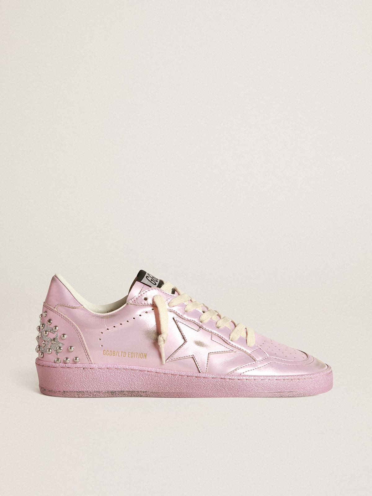 Golden Goose - Women’s Ball Star LAB in pink laminated leather with studs in 