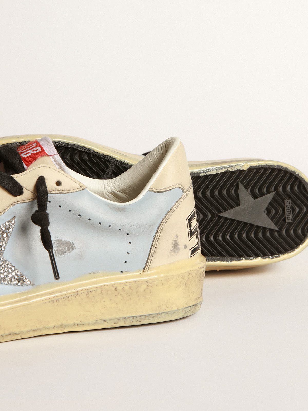 Golden Goose - Women’s Ball Star LAB in smoky light-blue leather with Swarovski star in 