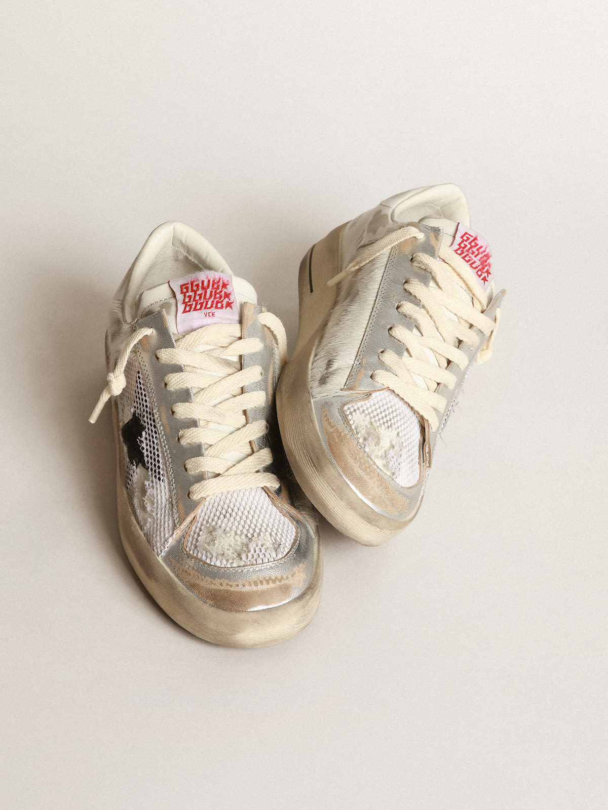 Stardan LAB sneakers in white pony skin and leather with black suede star |  Golden Goose