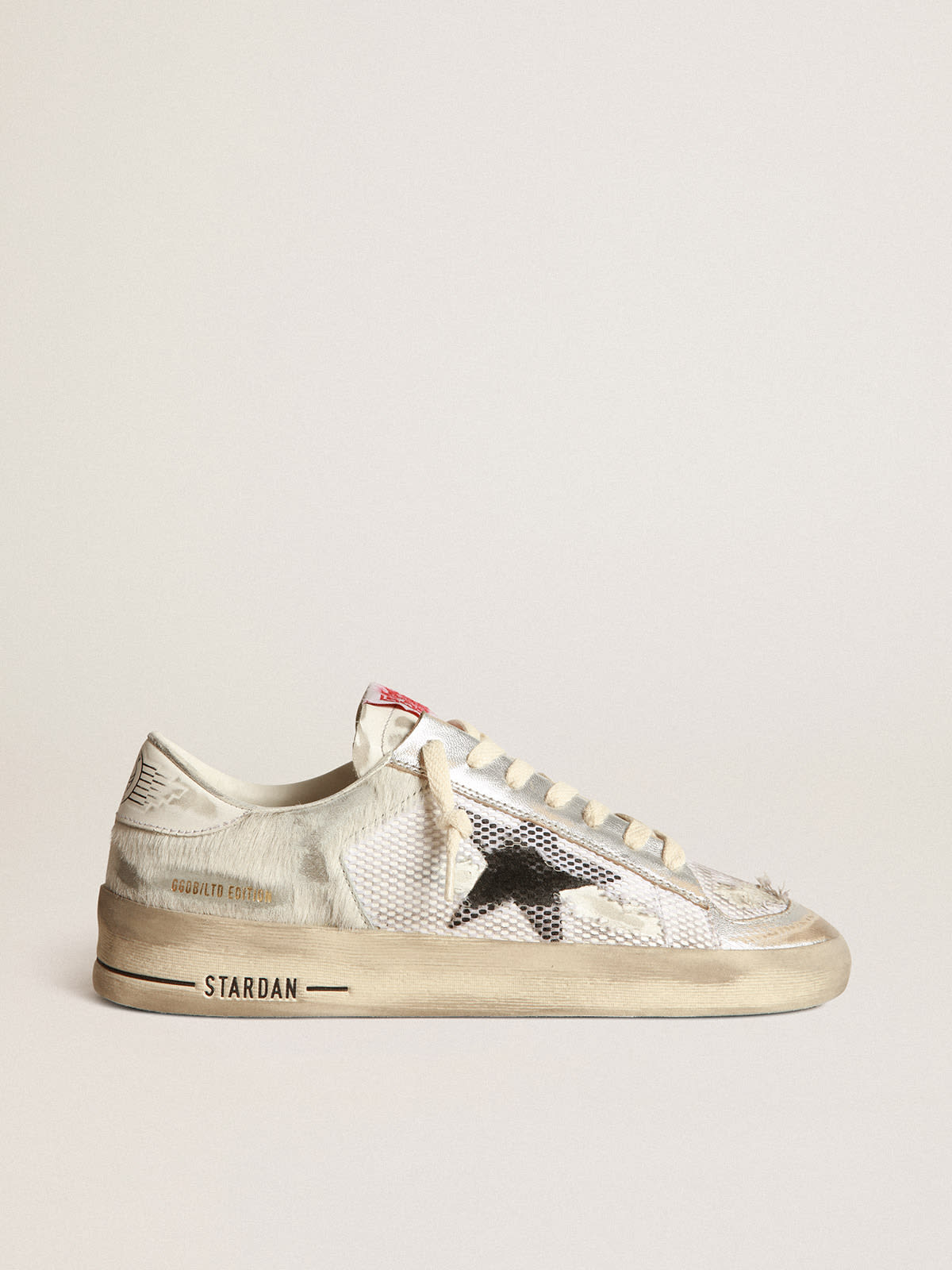 Stardan LAB sneakers in white pony skin and leather with black suede star