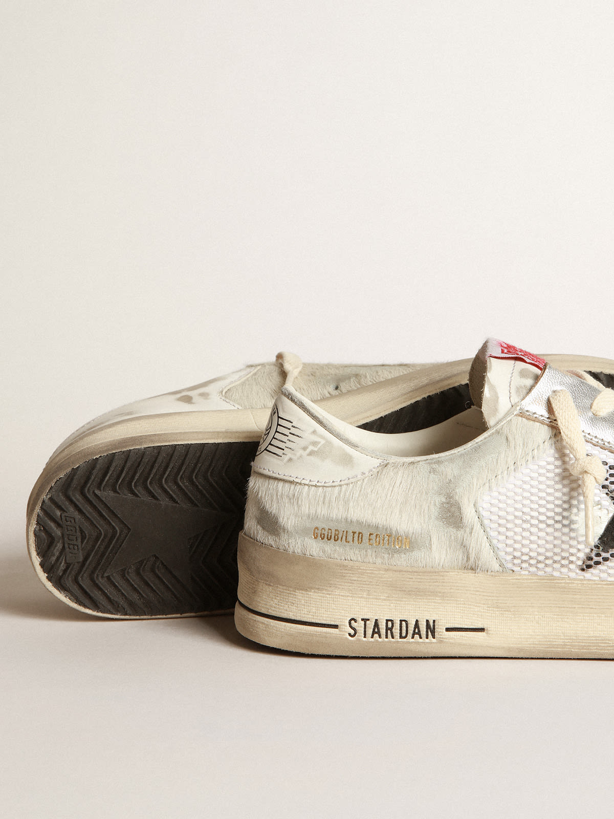 Stardan LAB sneakers in white pony skin and leather with black suede star