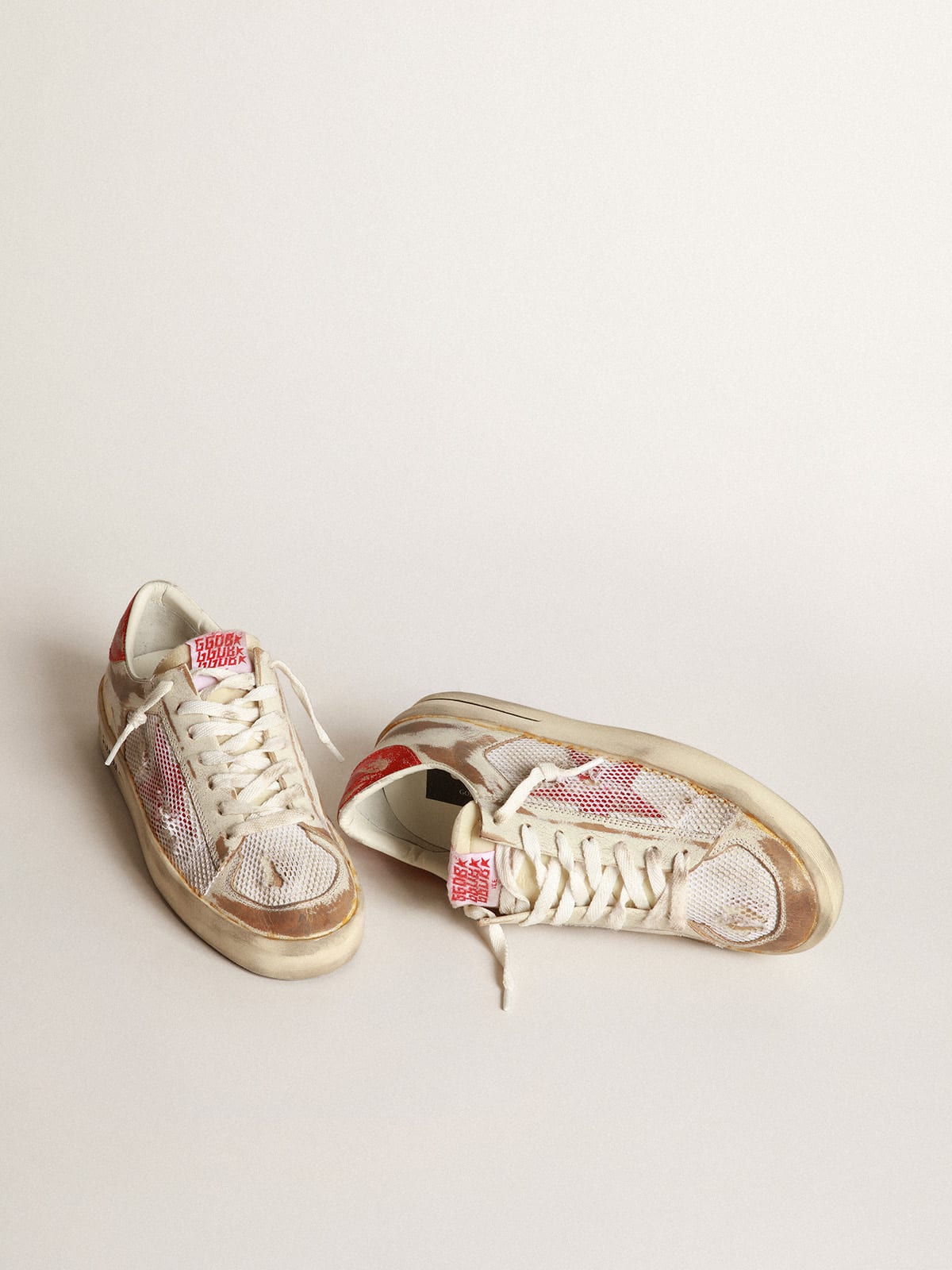 Golden Goose - Stardan LAB sneakers in white leather and mesh with red laminated leather star in 