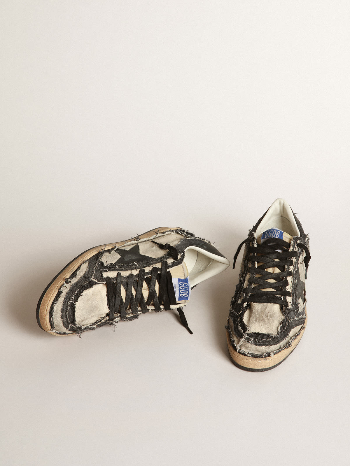 Golden Goose - Men’s Ball Star LAB in white canvas and blue denim with black leather star in 