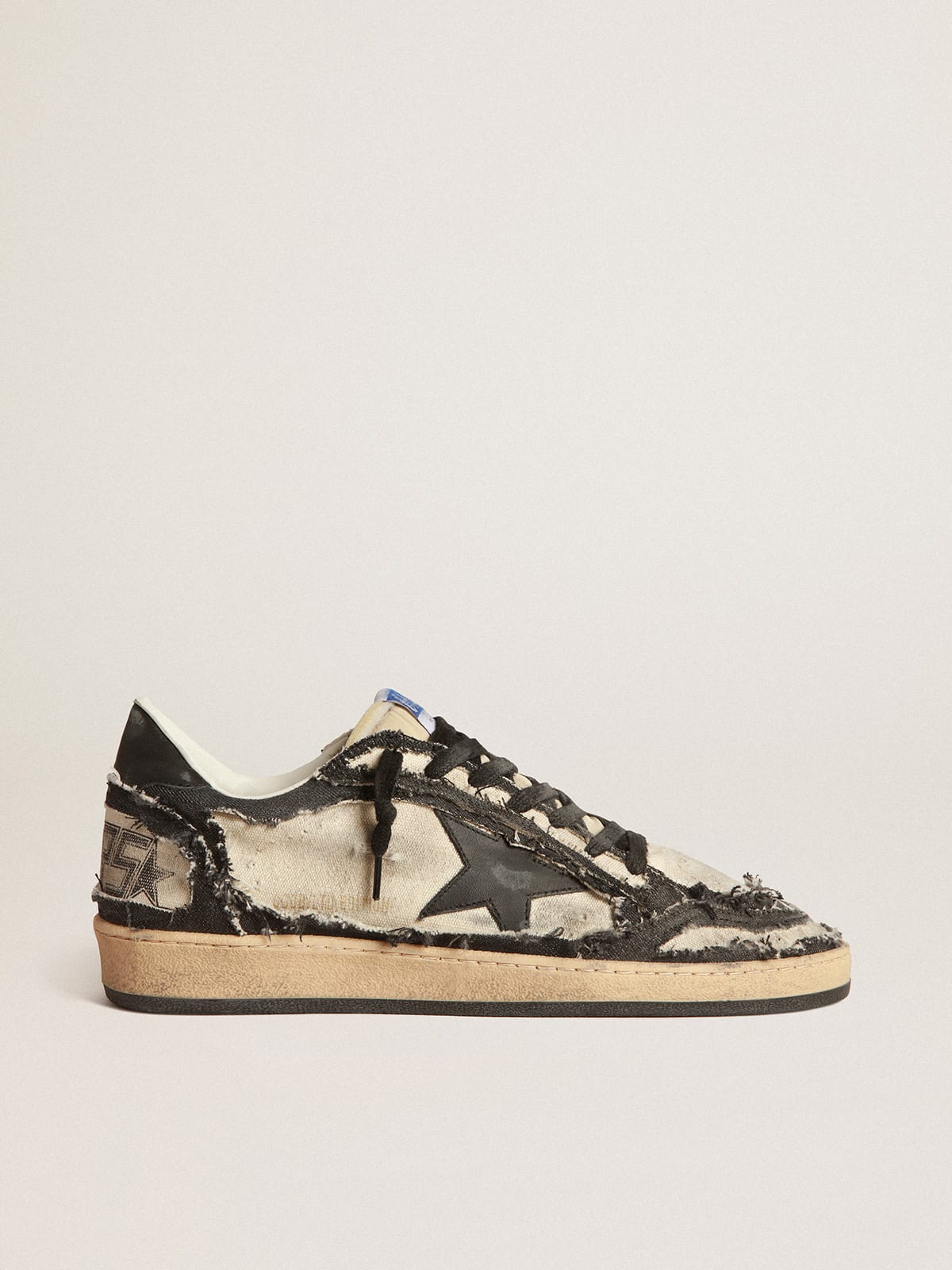 Golden Goose - Men’s Ball Star LAB in white canvas and blue denim with black leather star in 