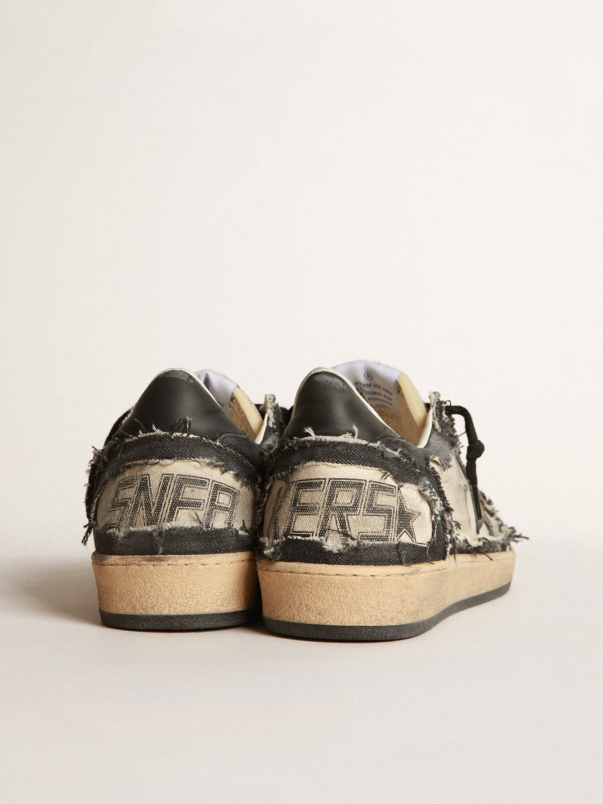 Golden Goose - Men’s Ball Star LAB in white canvas and blue denim with black leather star in 