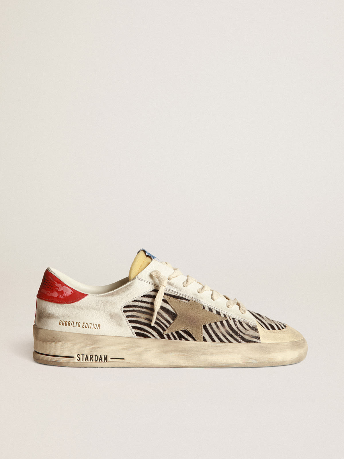 Golden Goose - Men’s Stardan LAB in zebra-print pony skin with ice-gray star in 