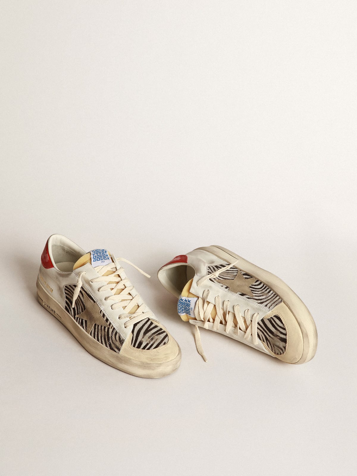 Golden Goose - Men’s Stardan LAB in zebra-print pony skin with ice-gray star in 