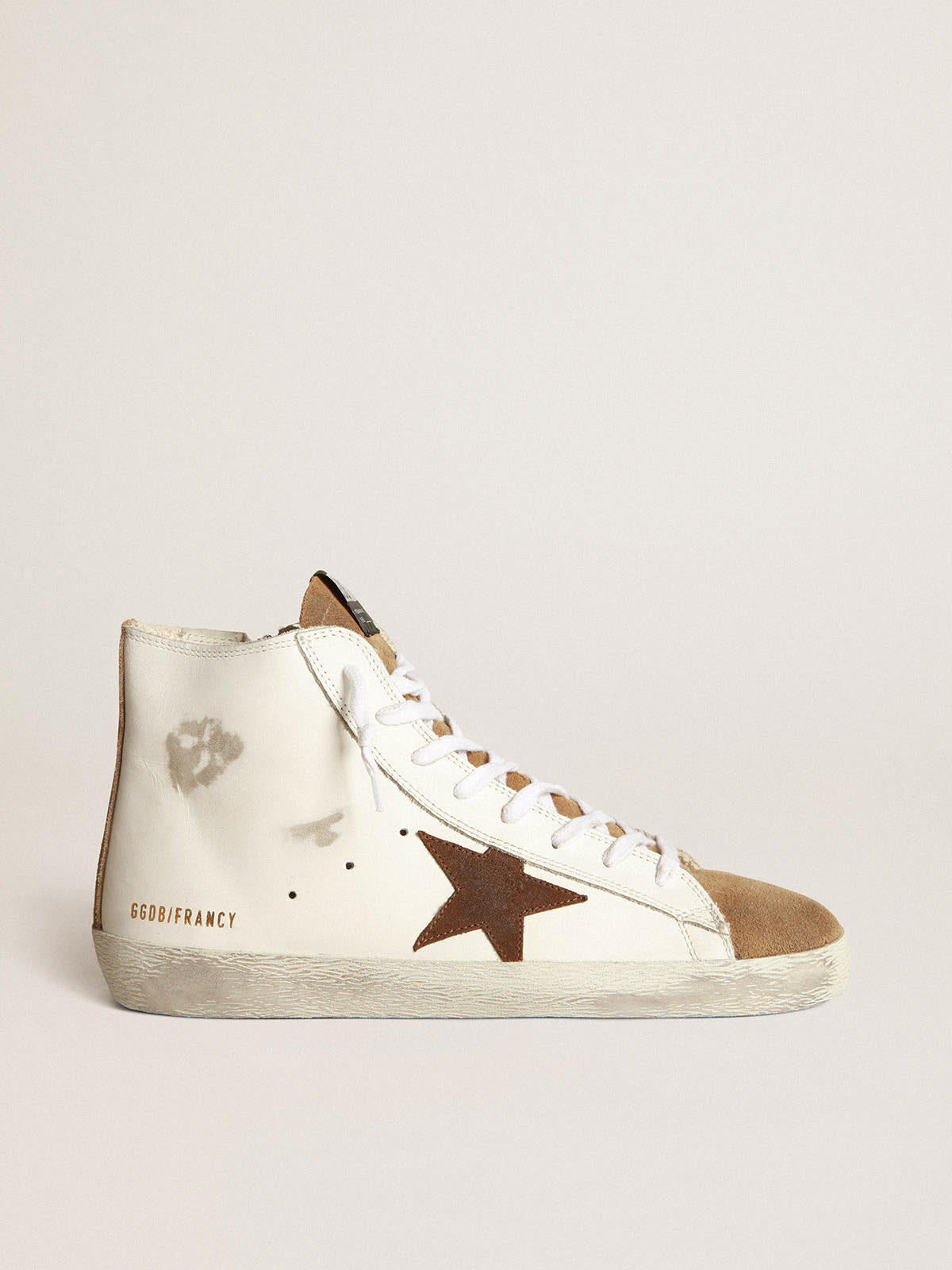 Golden Goose - Sneakers Francy nude et blanches en daim avec étoile contrastée in 