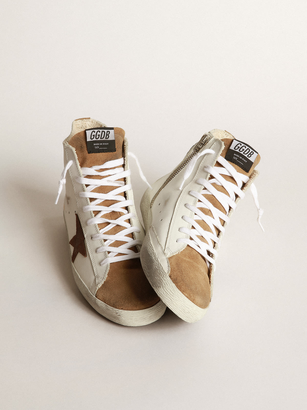 Golden Goose - Francy sneakers in nude suede and white leather with contrast star in 