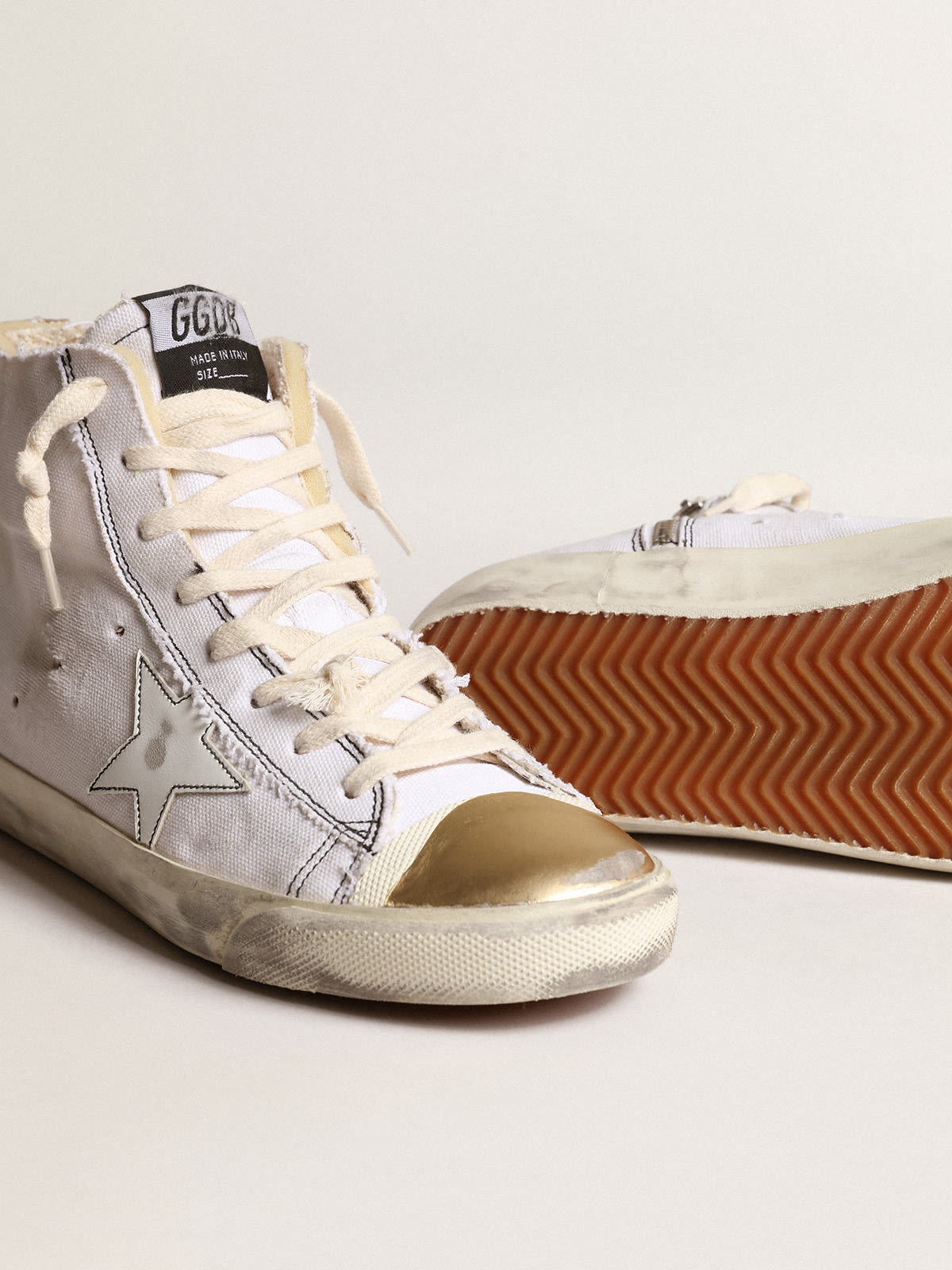 Golden Goose - Francy LAB sneakers with white leather star and gold metallic leather toe in 