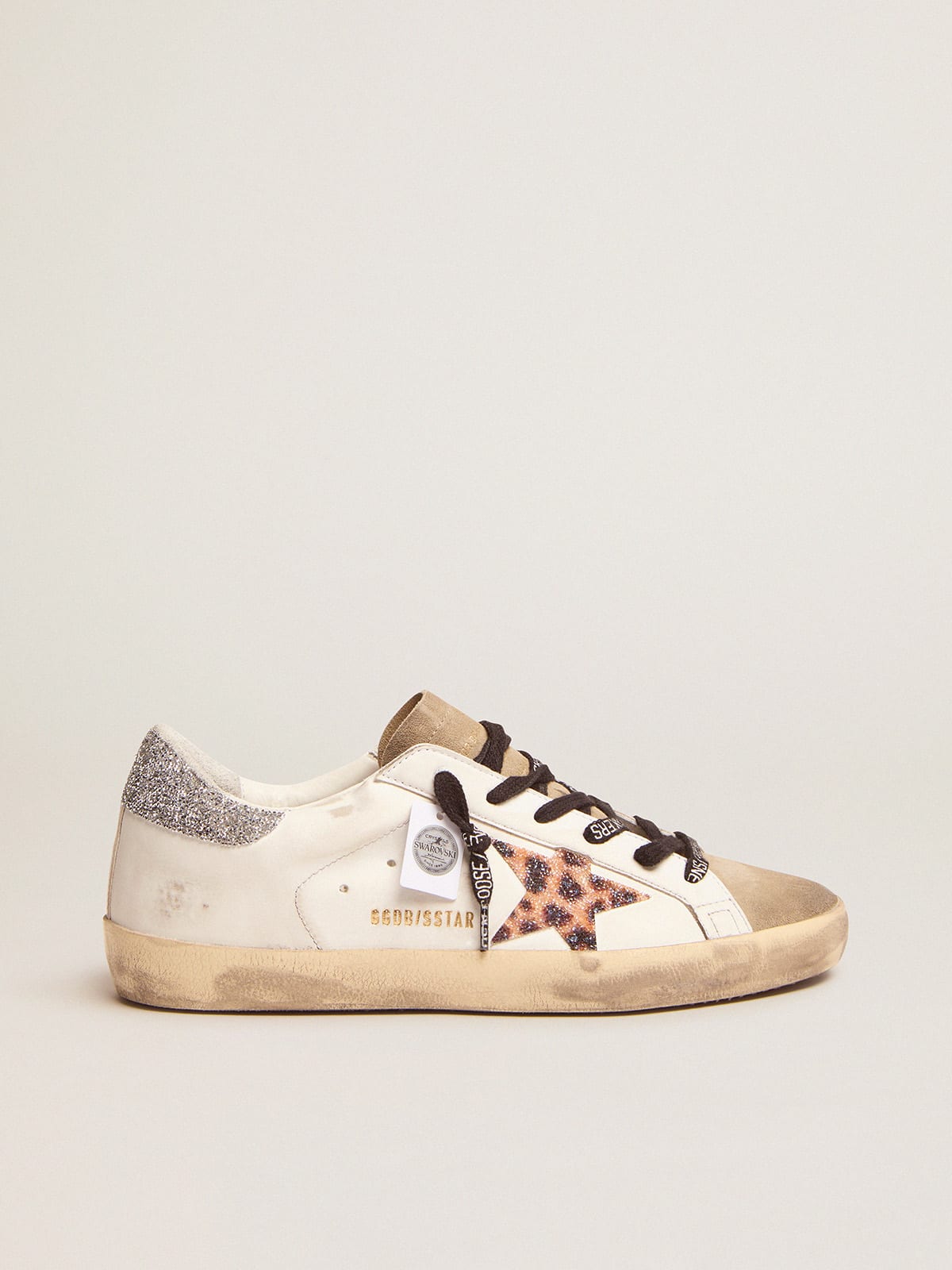 Golden Goose - Women's Super-Star LTD with leopard print and Swarovski crystal star in 