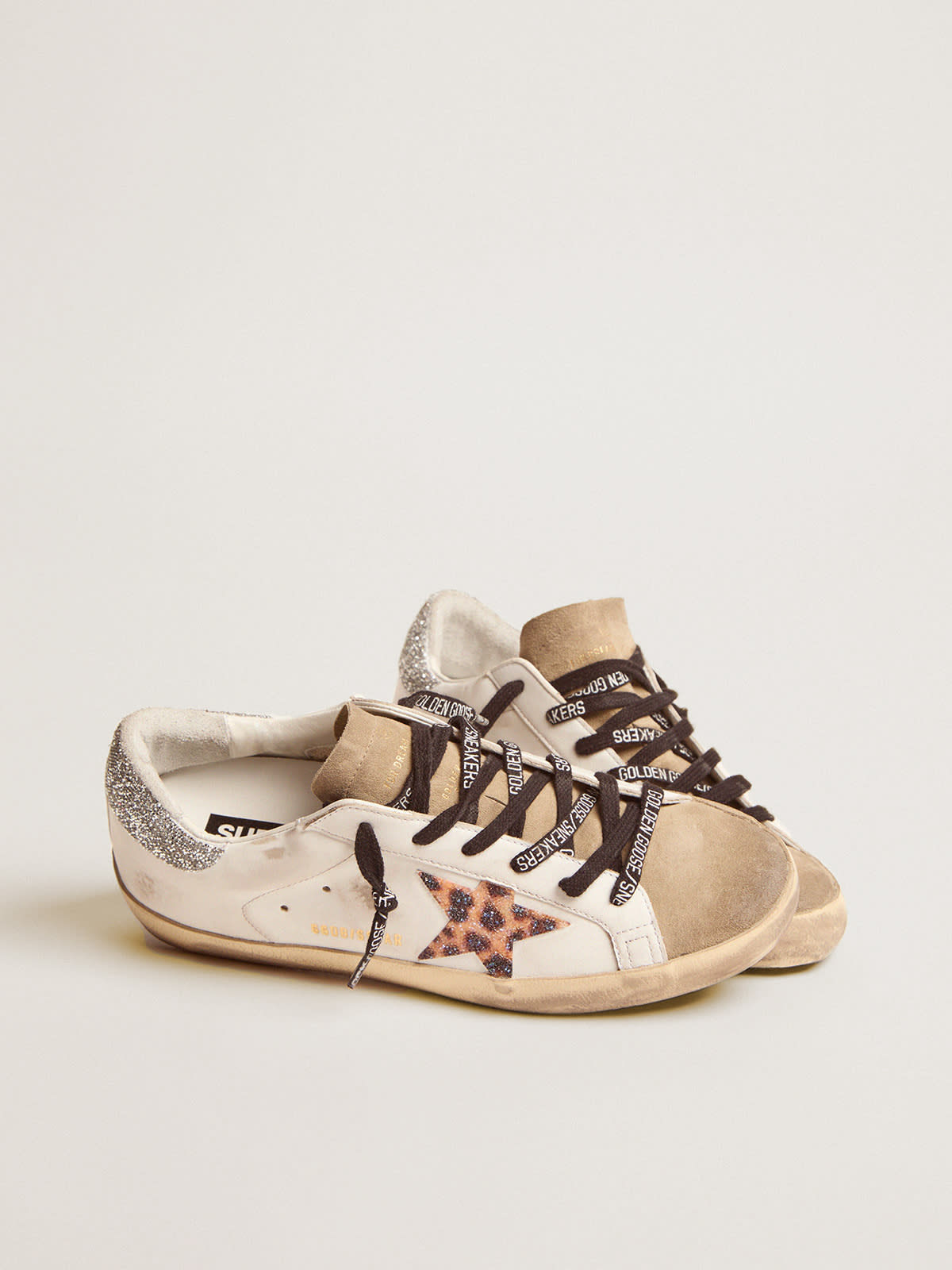 Golden Goose - Women's Super-Star LTD with leopard print and Swarovski crystal star in 