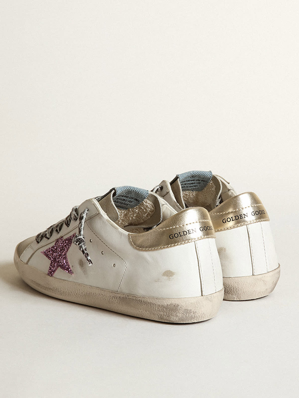 Women's Super-Star with glitter and gold heel tab | Golden Goose