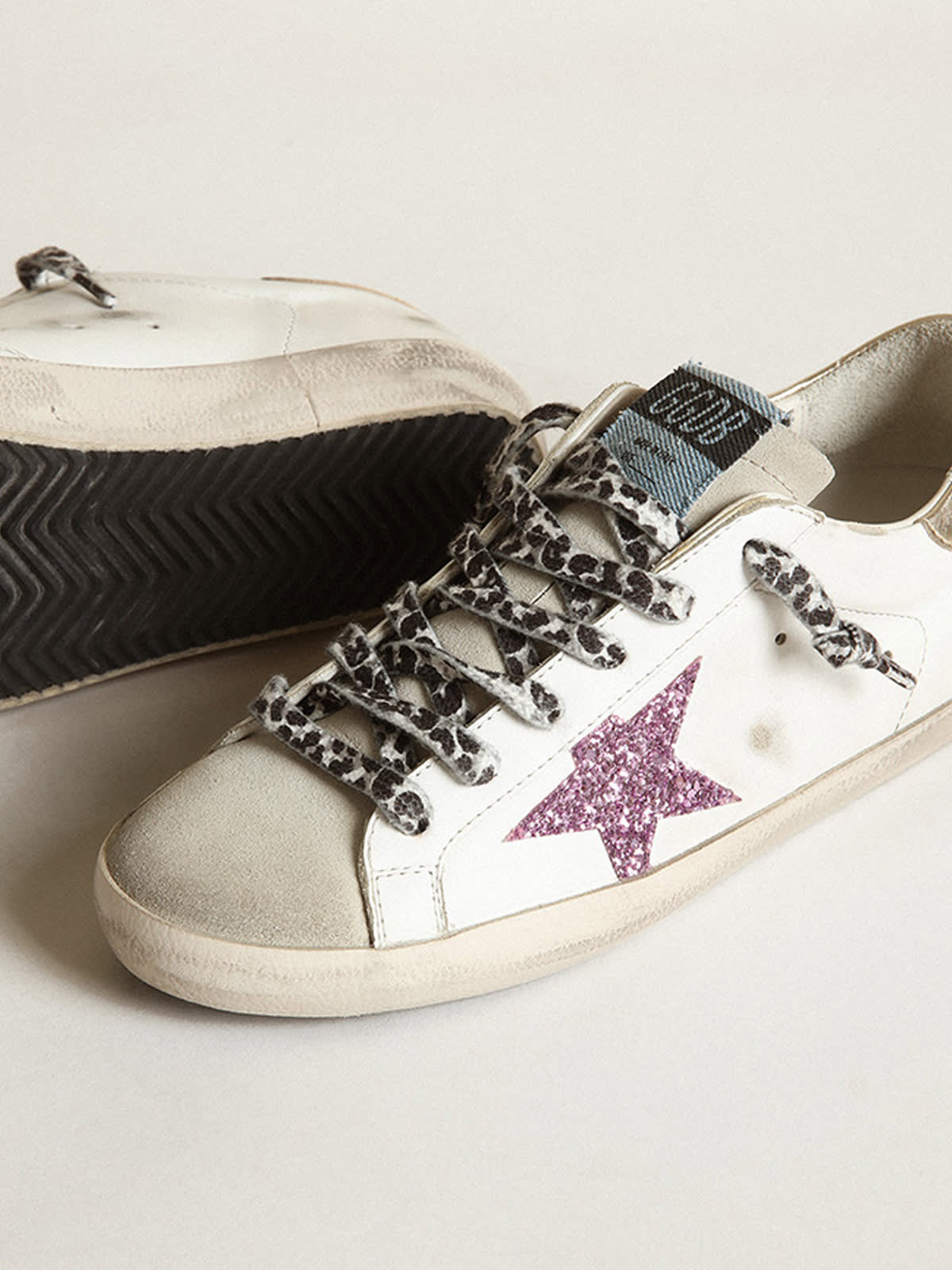 Women's Super-Star with glitter and gold heel tab | Golden Goose