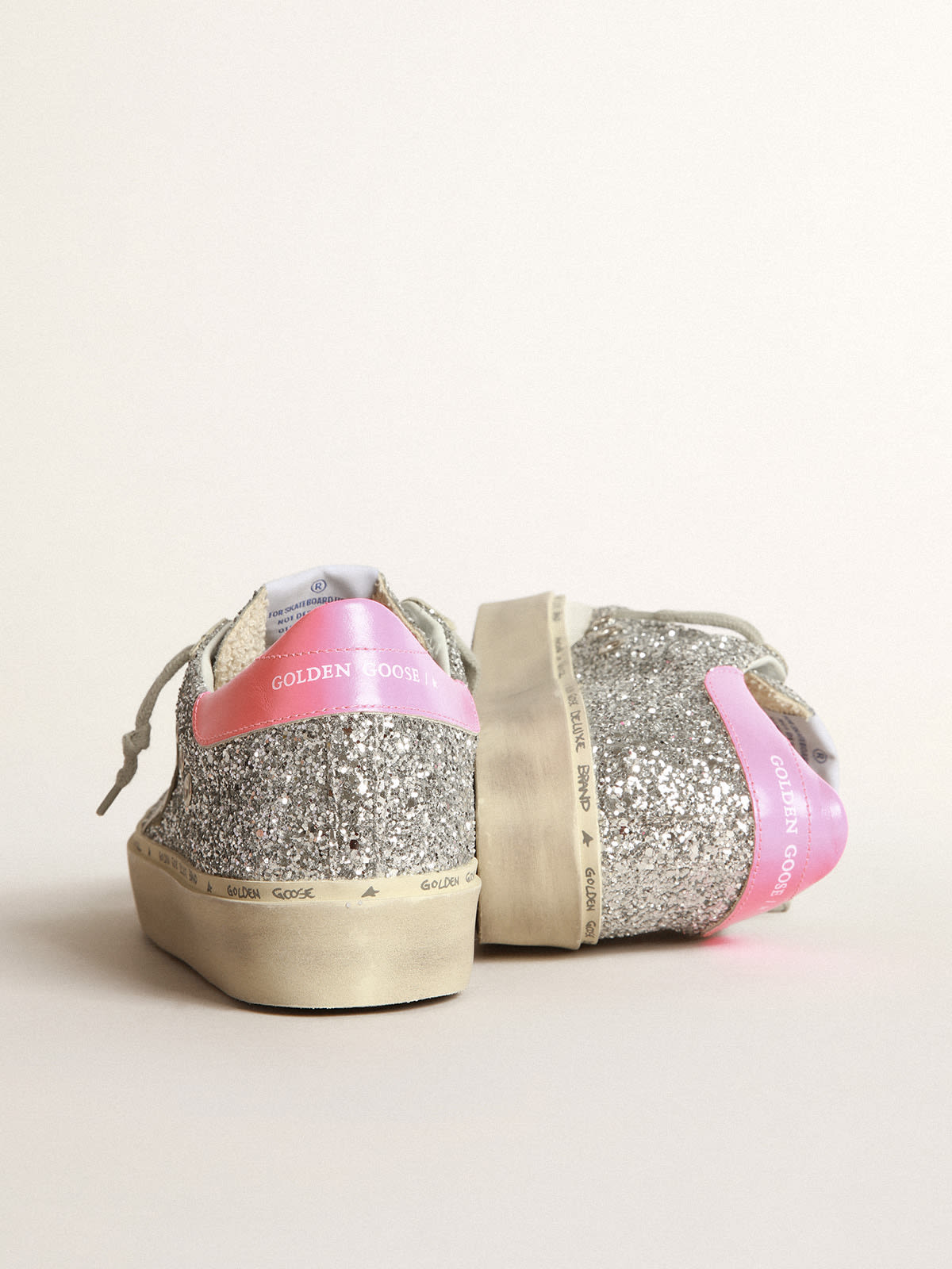 Golden Goose - Hi Star sneakers with silver glitter and fuchsia heel tab in 