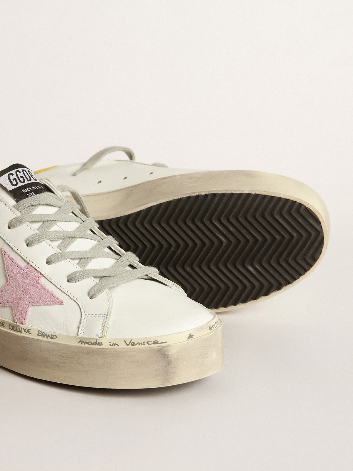 Golden Goose - Hi Star sneakers with pink suede star and yellow leather heel tab in 