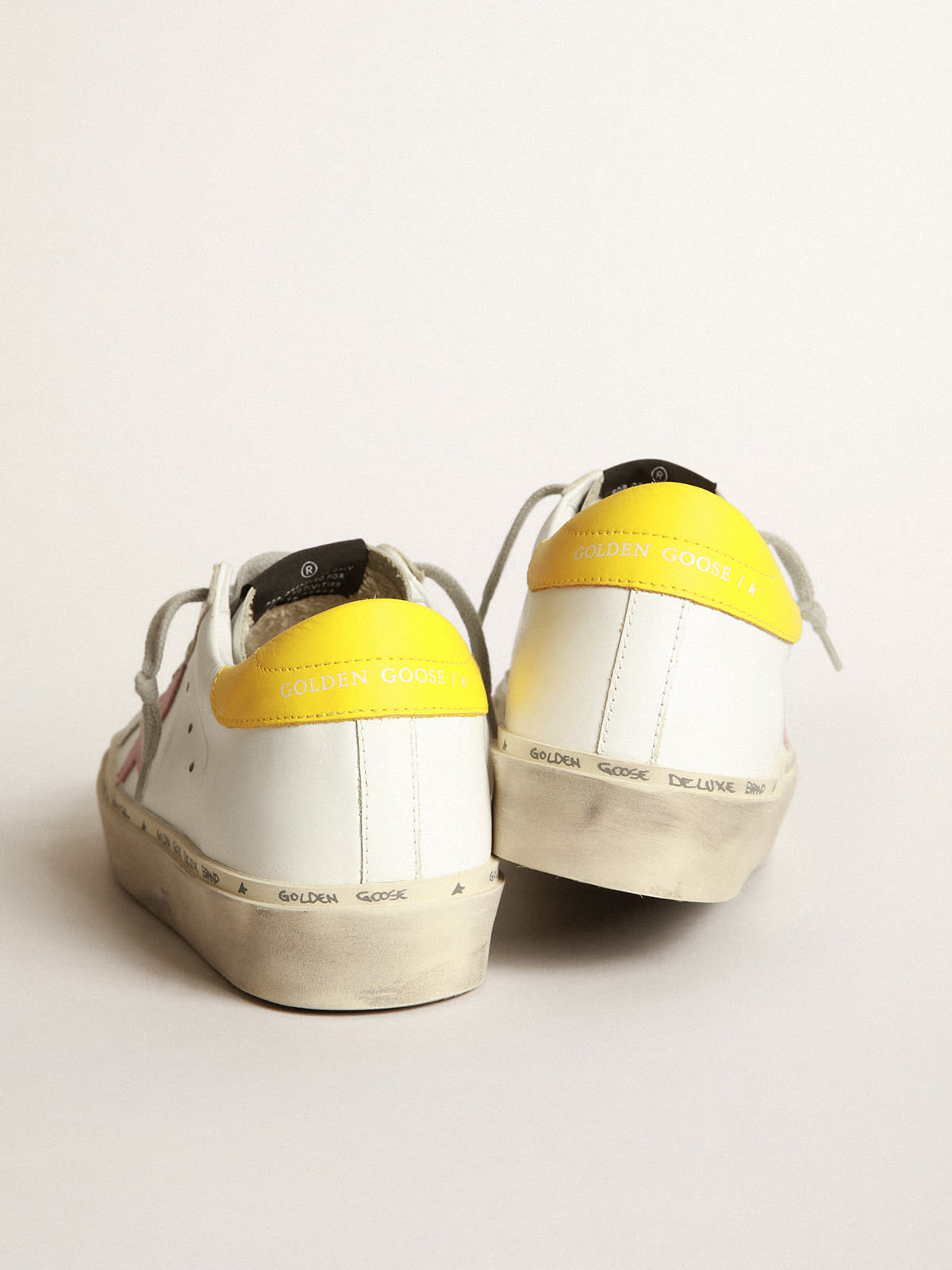 Golden Goose - Hi Star sneakers with pink suede star and yellow leather heel tab in 