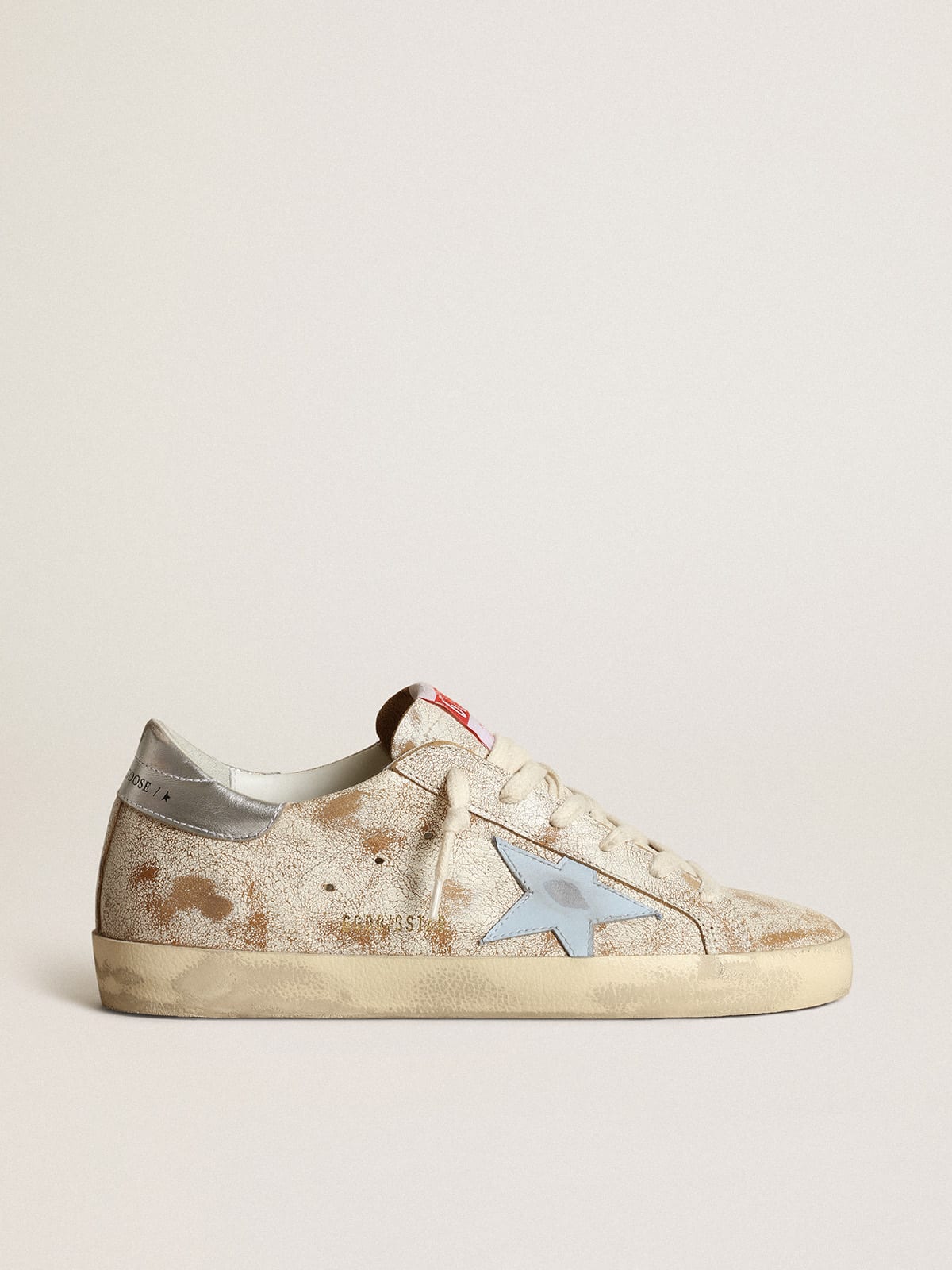Golden Goose - Women’s Super-Star sneakers with smoky light-blue leather star and silver metallic leather heel tab in 