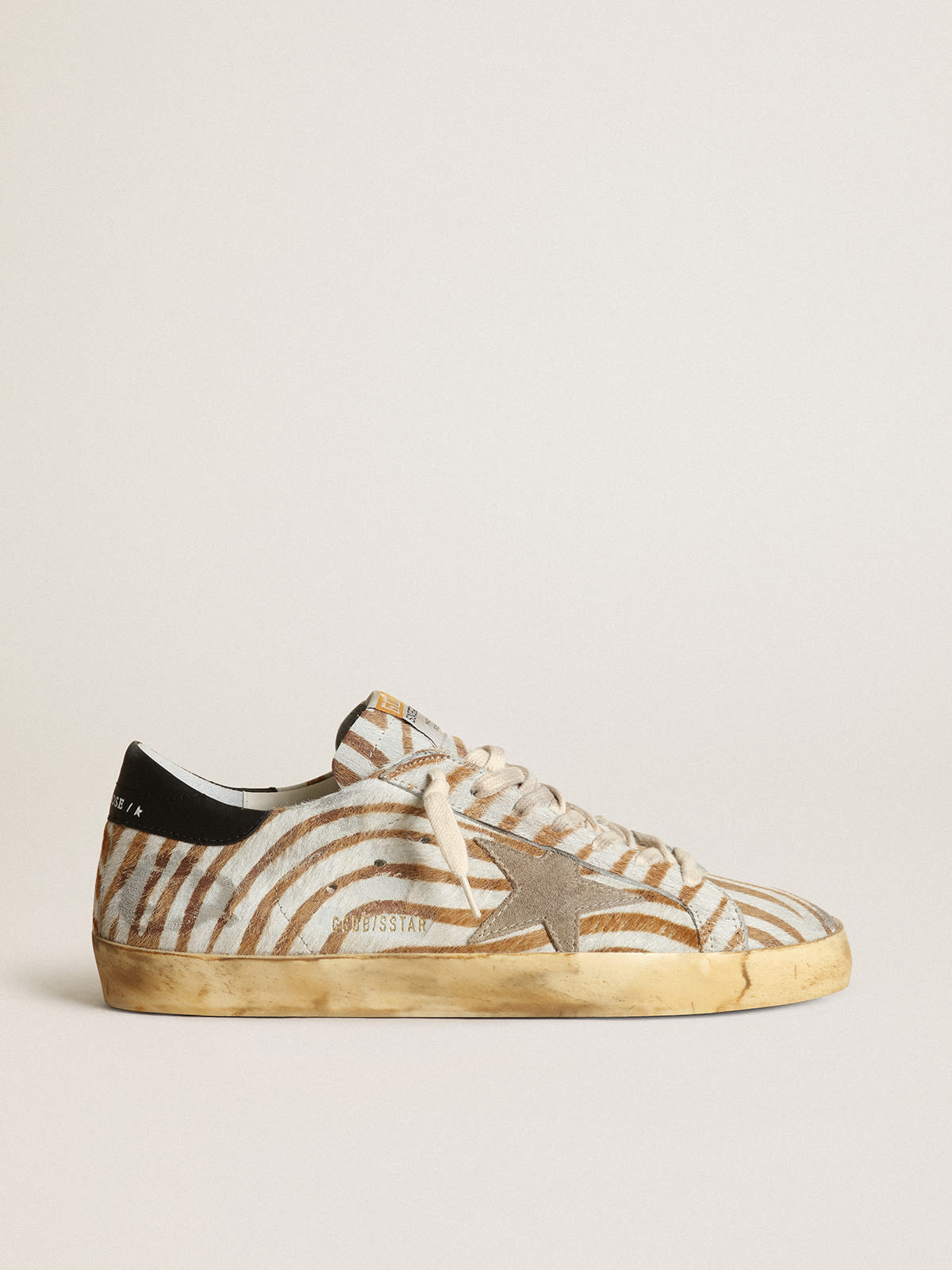 Golden Goose - Men's Super-Star in zebra print pony skin with dove gray star  in 