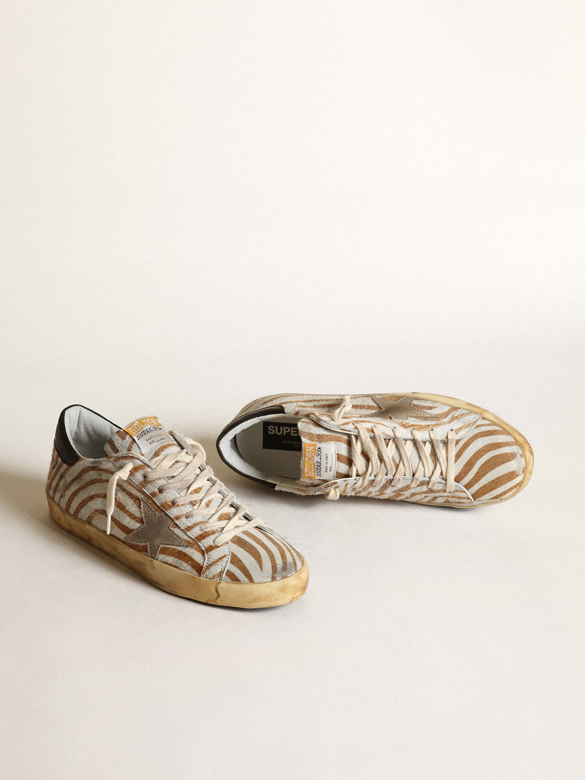 Golden Goose - Men's Super-Star in zebra print pony skin with dove gray star  in 