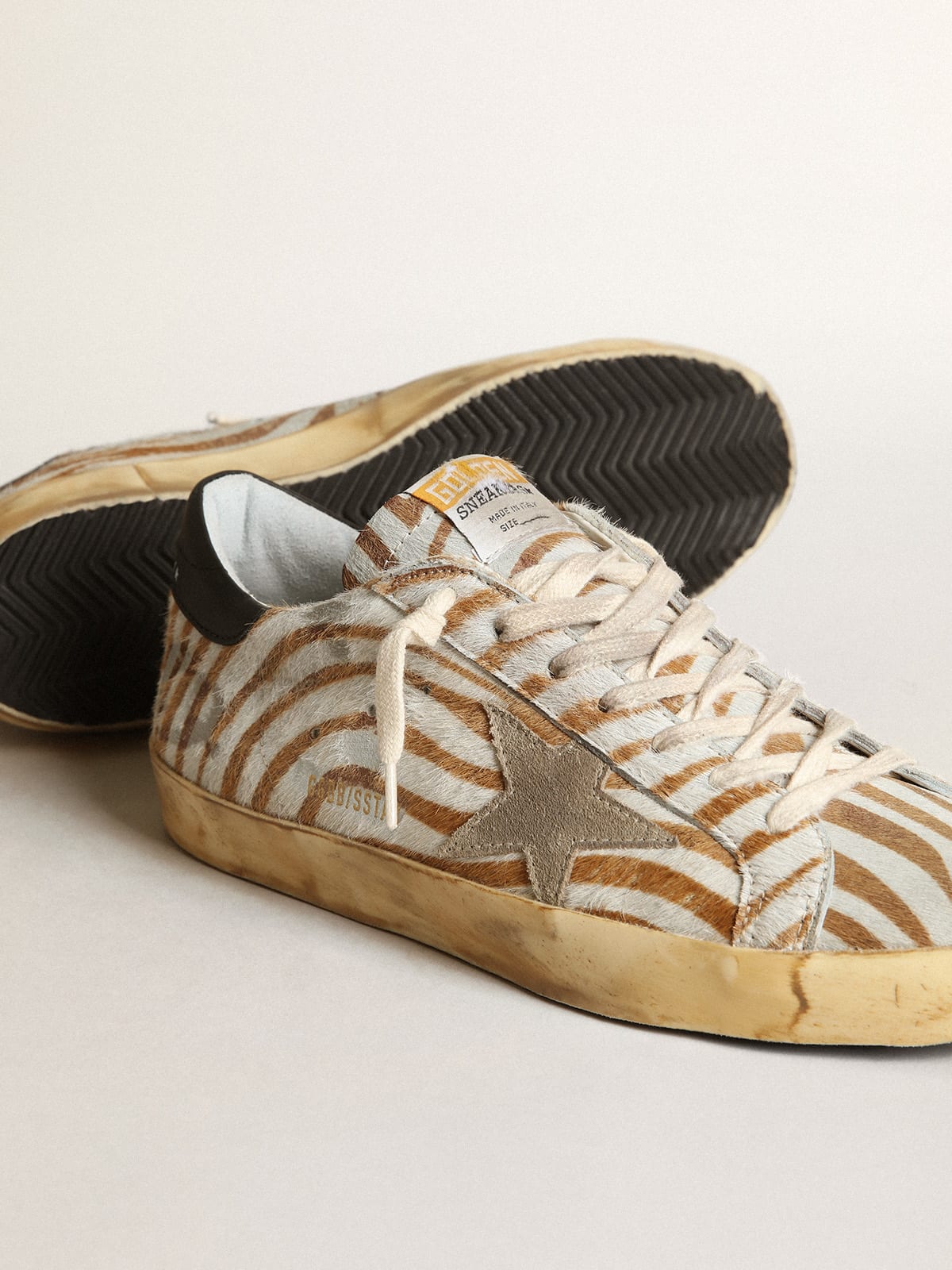 Golden Goose - Men's Super-Star in zebra print pony skin with dove gray star  in 