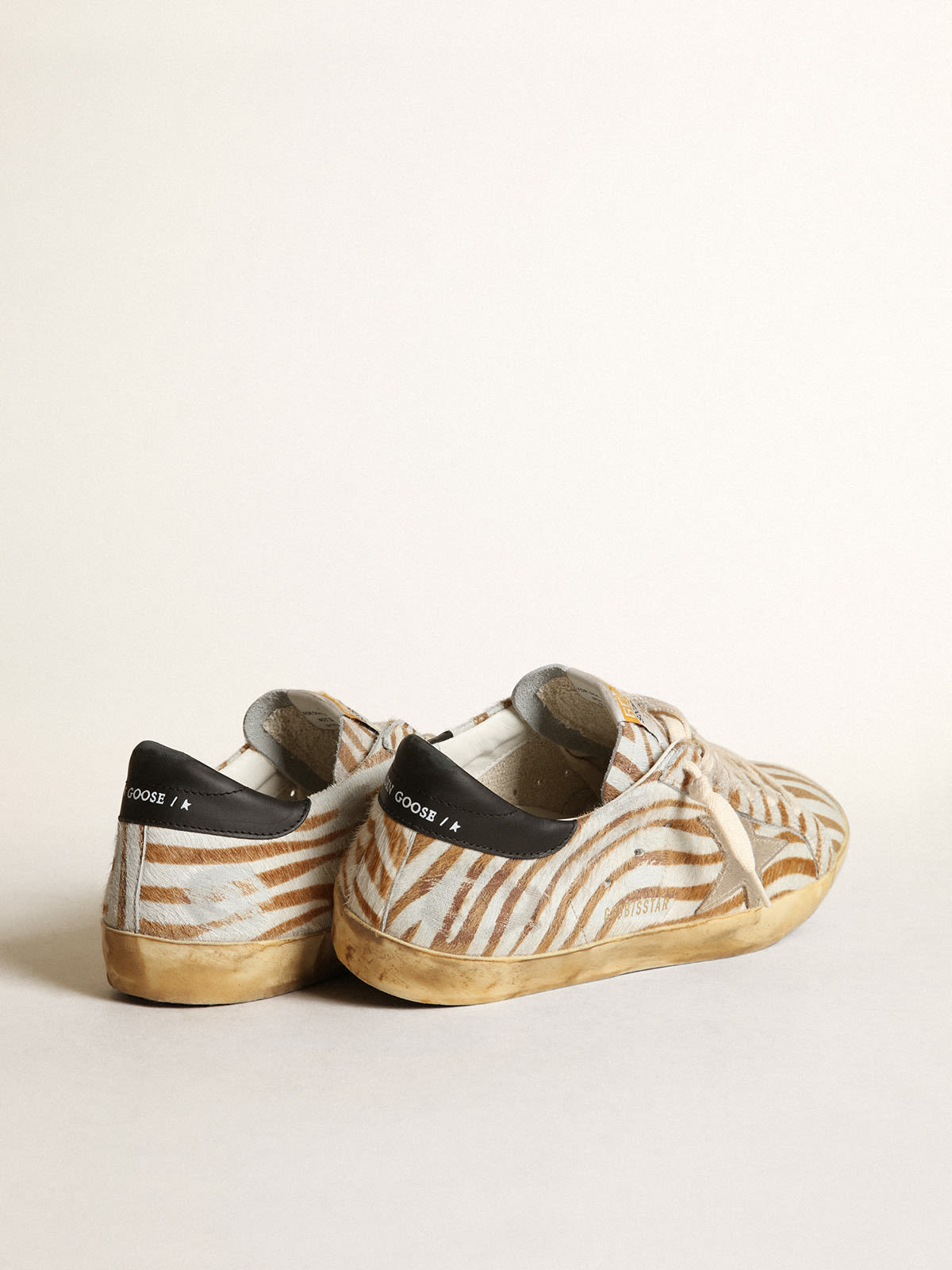 Golden Goose - Men’s Super-Star sneakers in zebra-print pony skin with dove-gray suede star in 