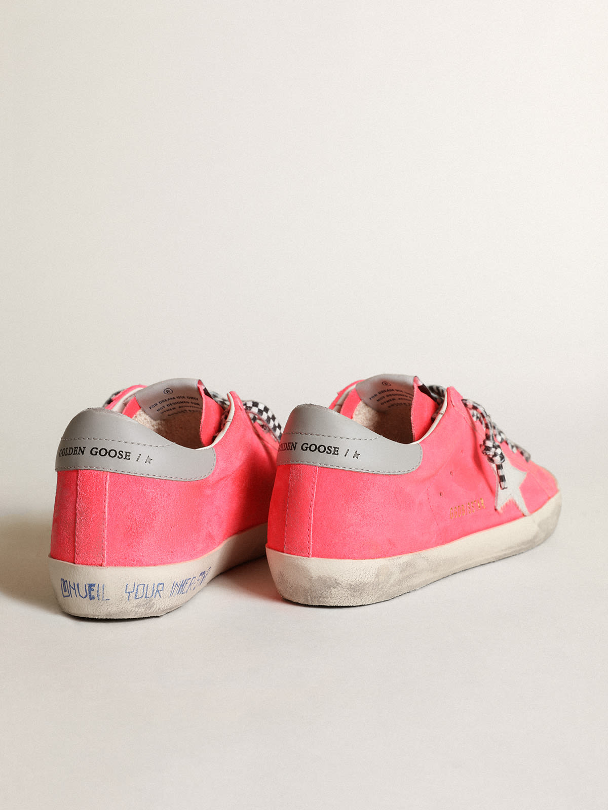 Golden Goose - Super-Star sneakers in fluorescent lobster-colored suede with a white pony skin star in 