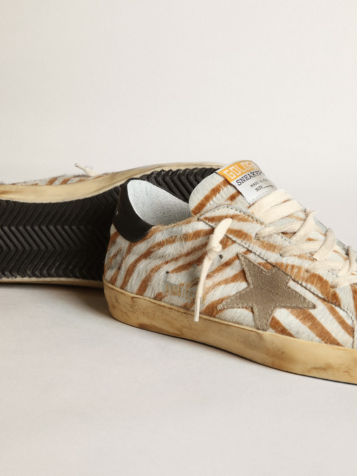 Golden Goose - Women’s Super-Star sneakers in zebra-print pony skin with dove-gray suede star in 