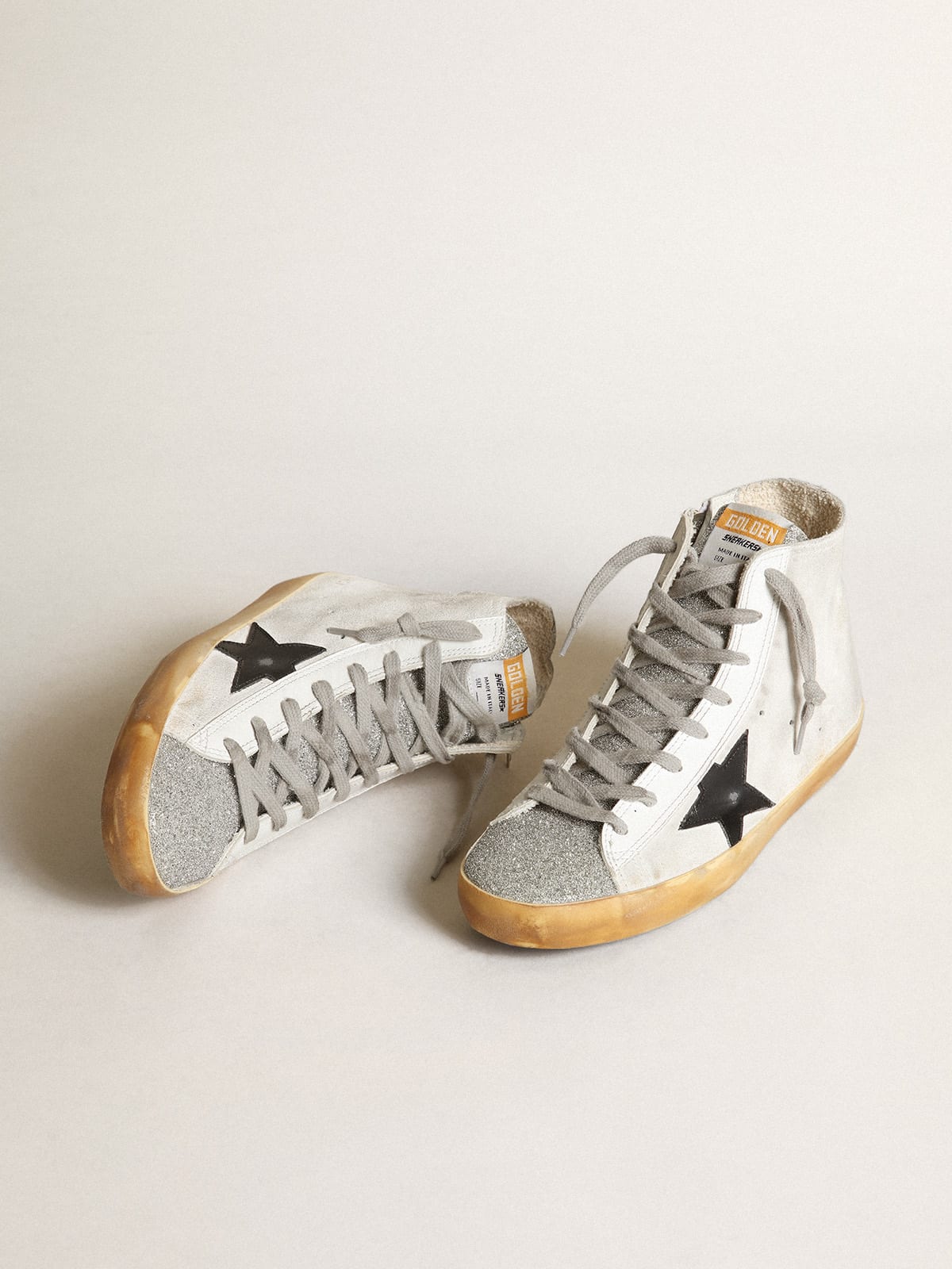 Golden Goose - Women's Francy in white suede with black leather star in 