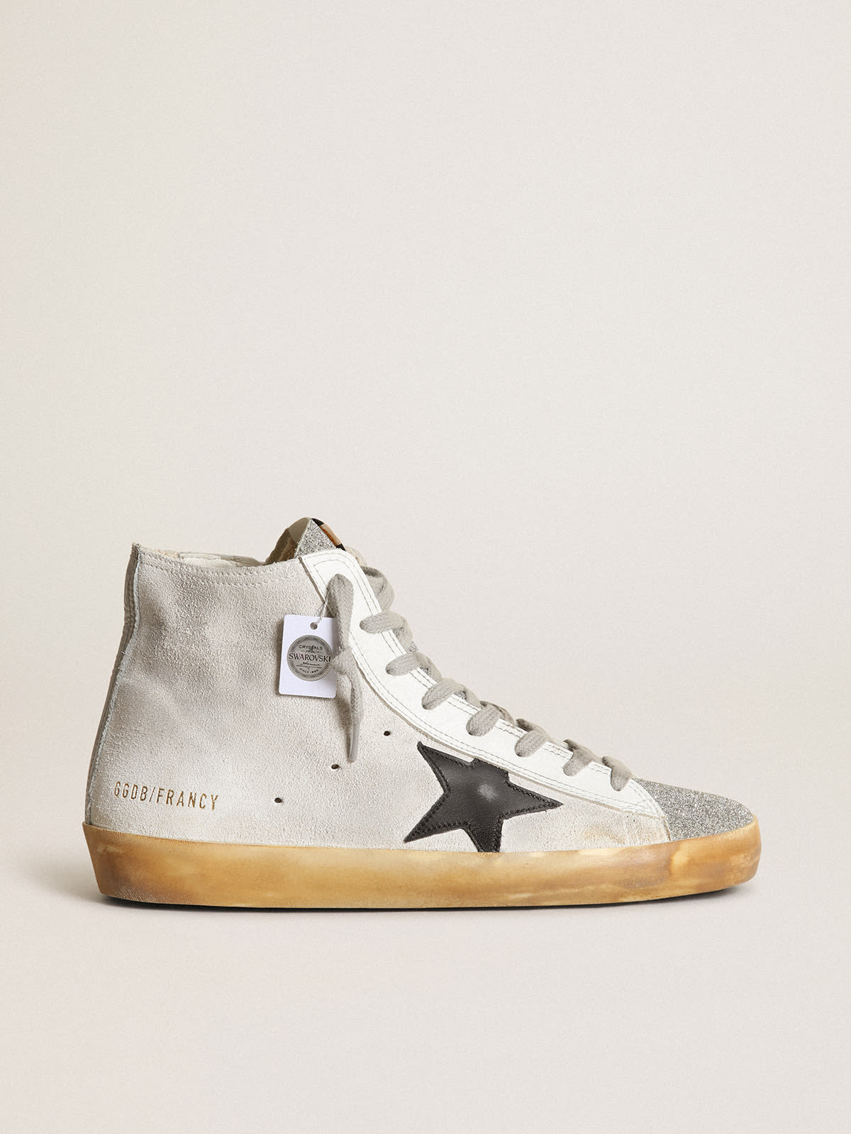 Golden Goose - Women's Francy in white suede with black leather star in 