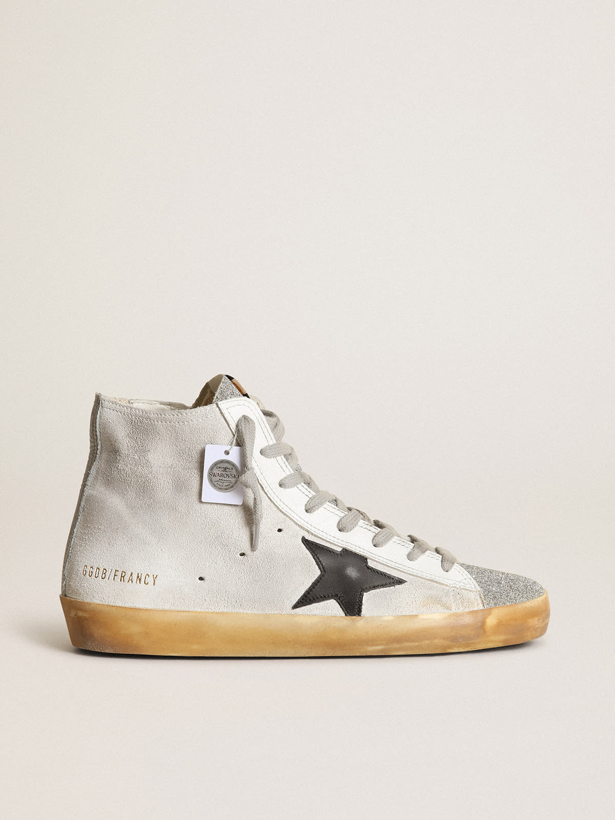 Francy sneakers in white suede with tongue in Swarovski micro