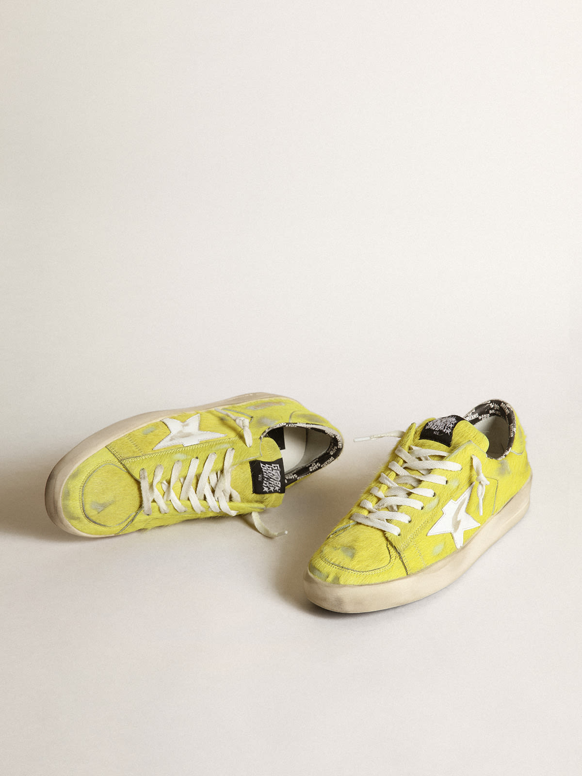 Golden Goose - Men’s Stardan sneakers in fluorescent yellow pony skin with white leather star in 