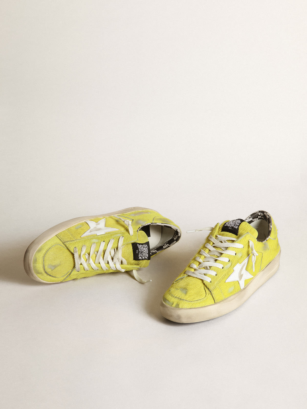 Golden Goose - Men's Stardan in fluorescent yellow pony skin with white star in 