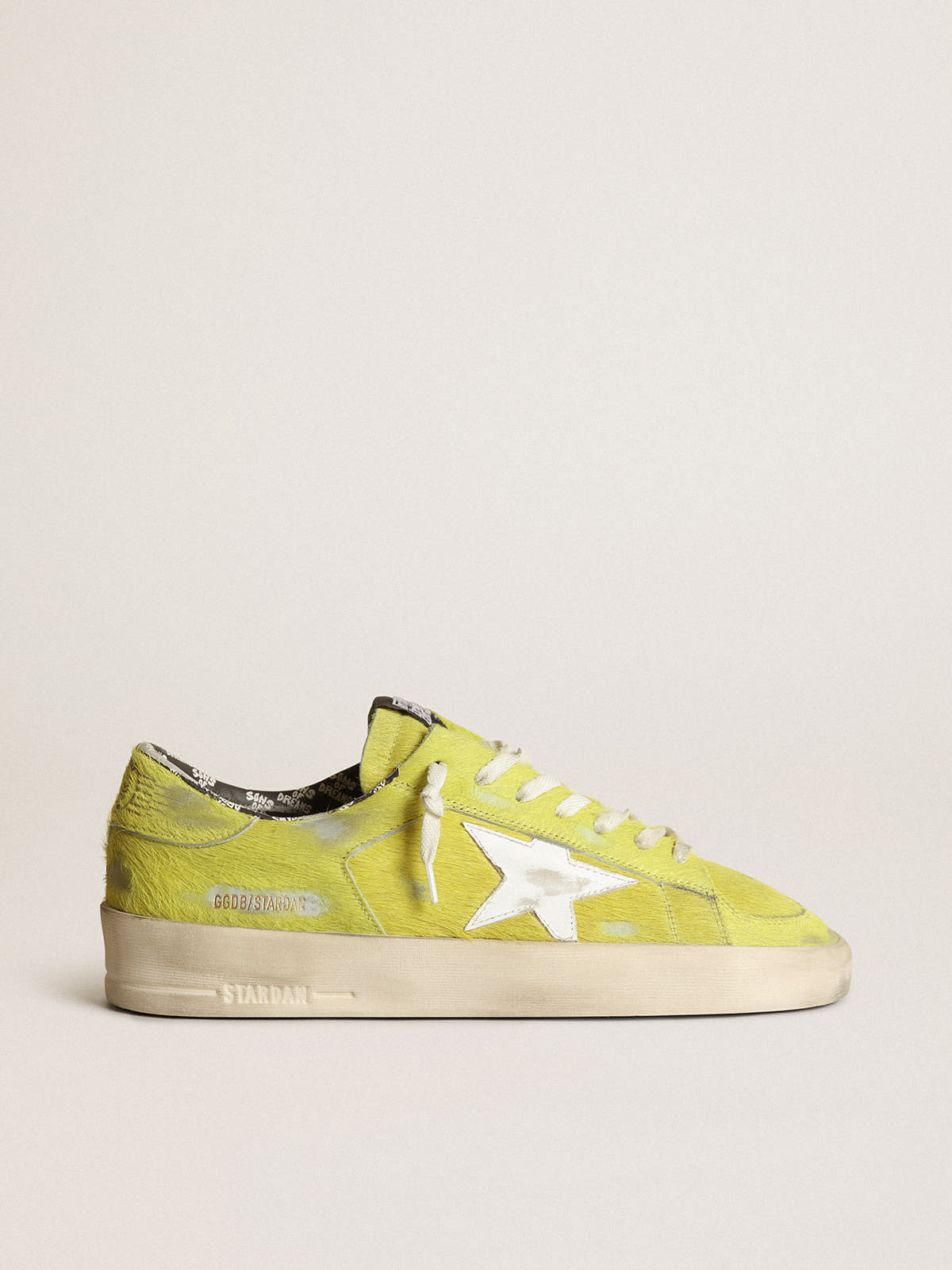 Golden Goose - Men's Stardan in fluorescent yellow pony skin with white star in 