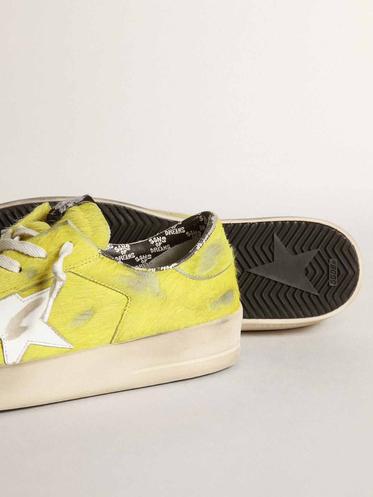 Golden Goose - Men's Stardan in fluorescent yellow pony skin with white star in 