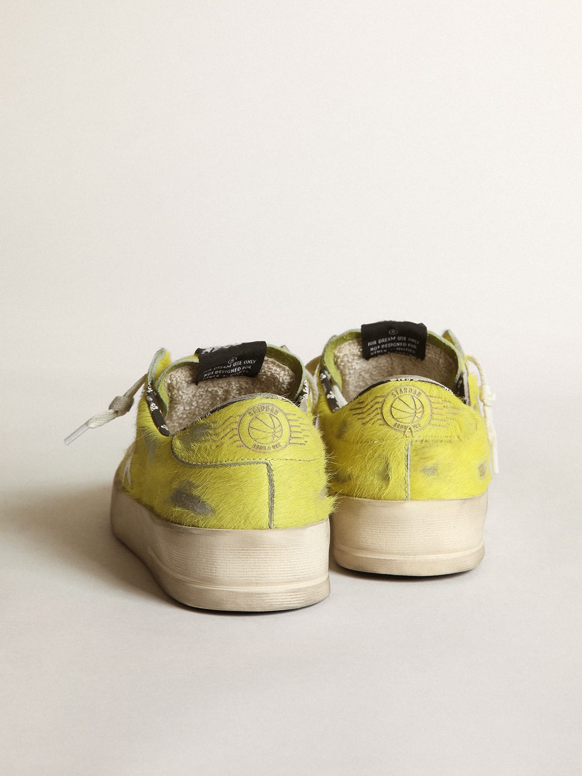 Golden Goose - Women's Stardan in fluorescent yellow pony skin with white star in 