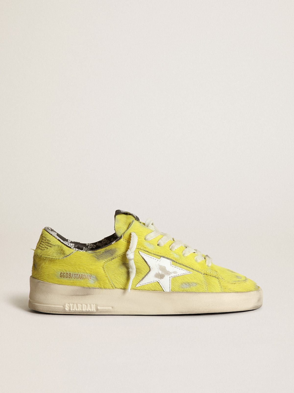 Golden Goose - Women's Stardan in fluorescent yellow pony skin with white star in 