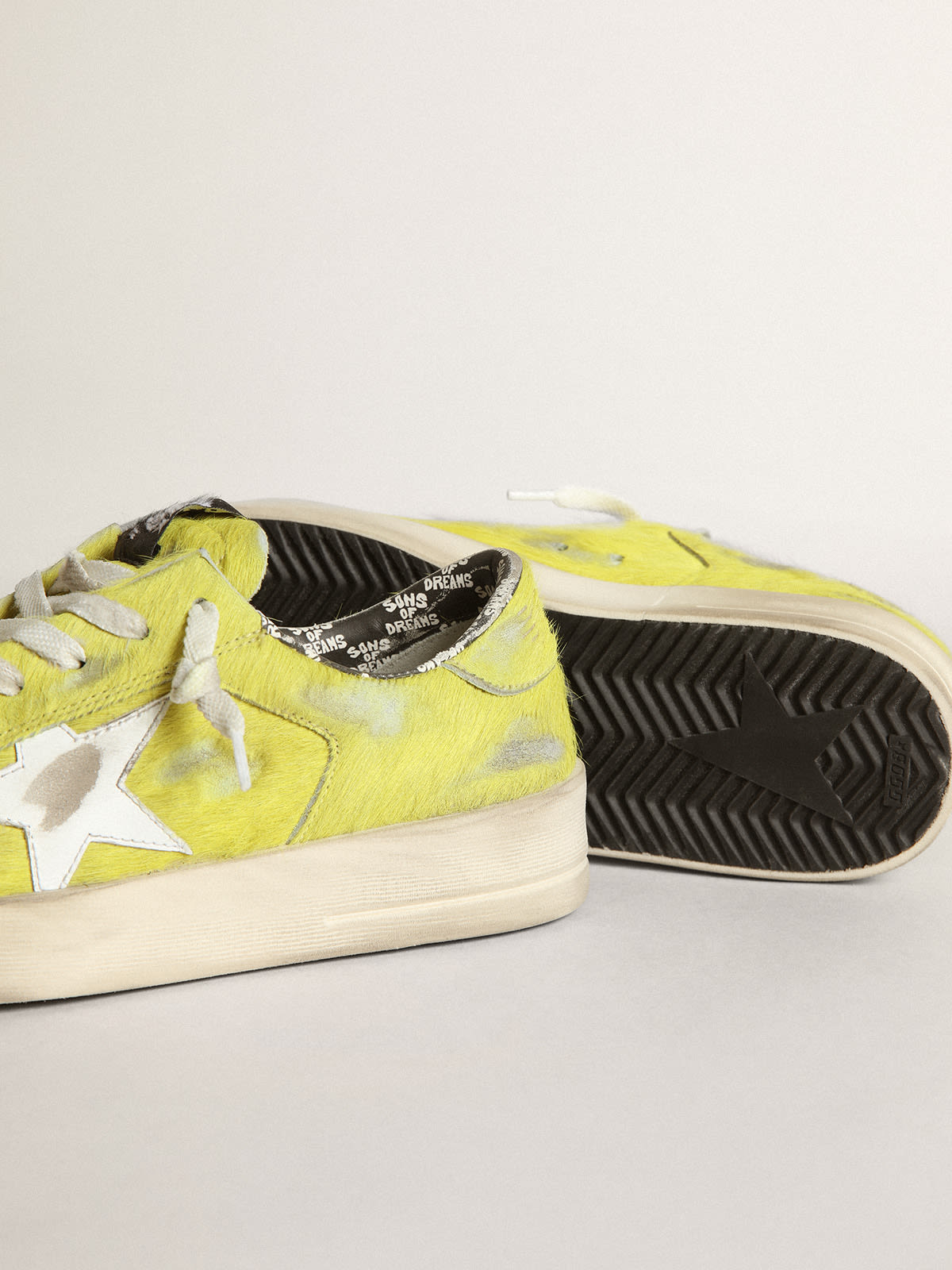 Golden Goose - Women's Stardan in fluorescent yellow pony skin with white star in 