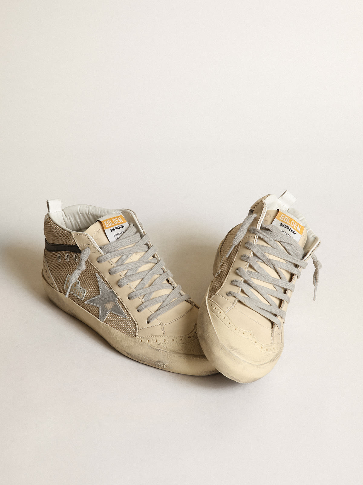 Golden Goose - Mid-Star LTD para mujer de malla color crema con estrella plateada in 