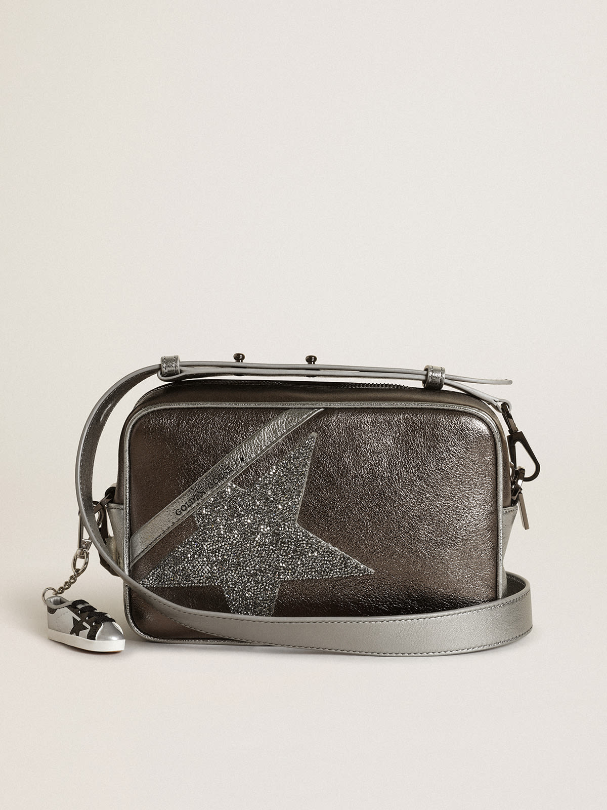 Silver Star Bag made of laminated leather with Swarovski star