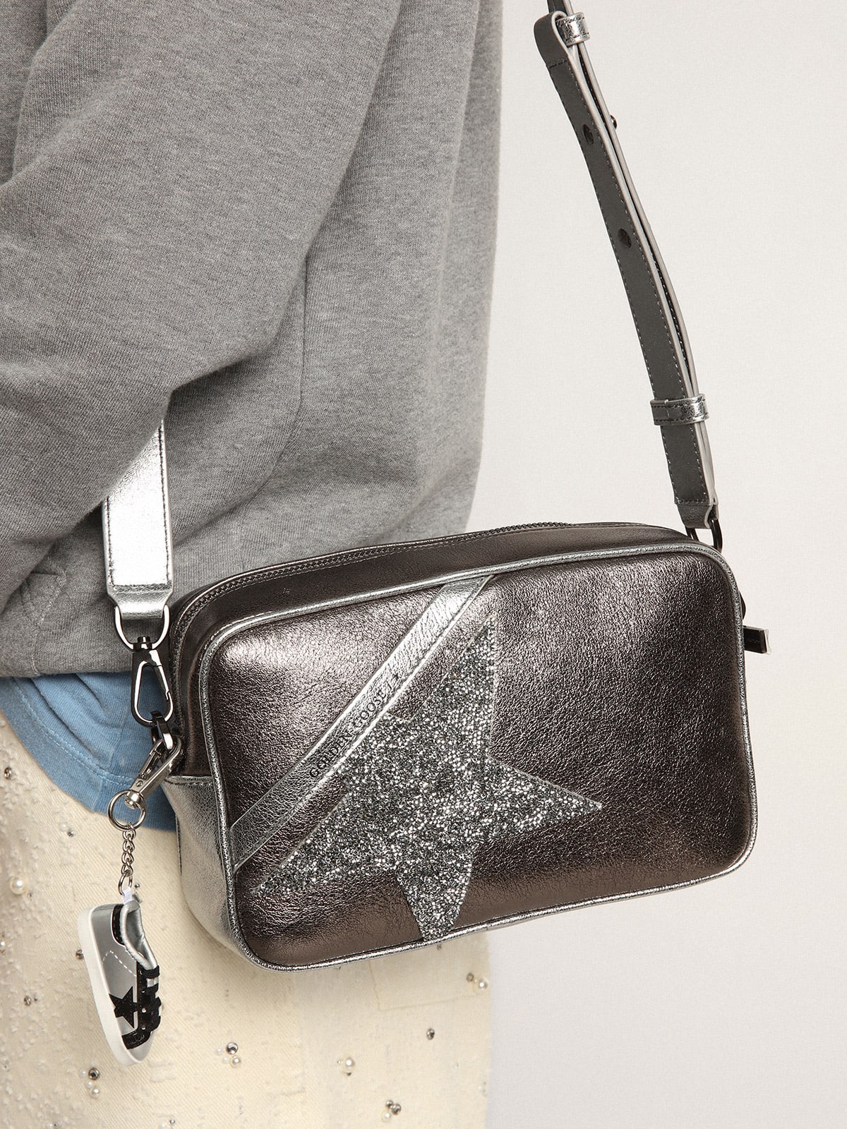 Women's Star Bag in silver leather with Swarovski crystal star