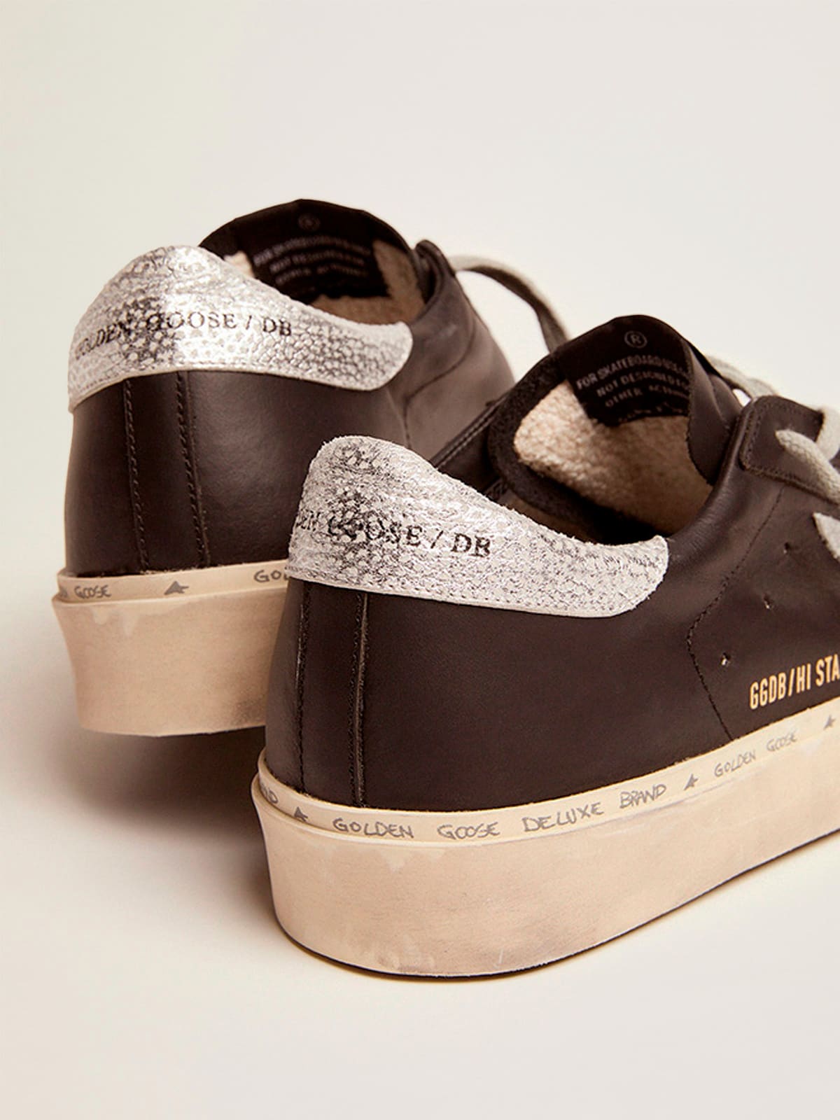 Golden Goose - Women's Hi Star in black leather with silver laminated leather star in 