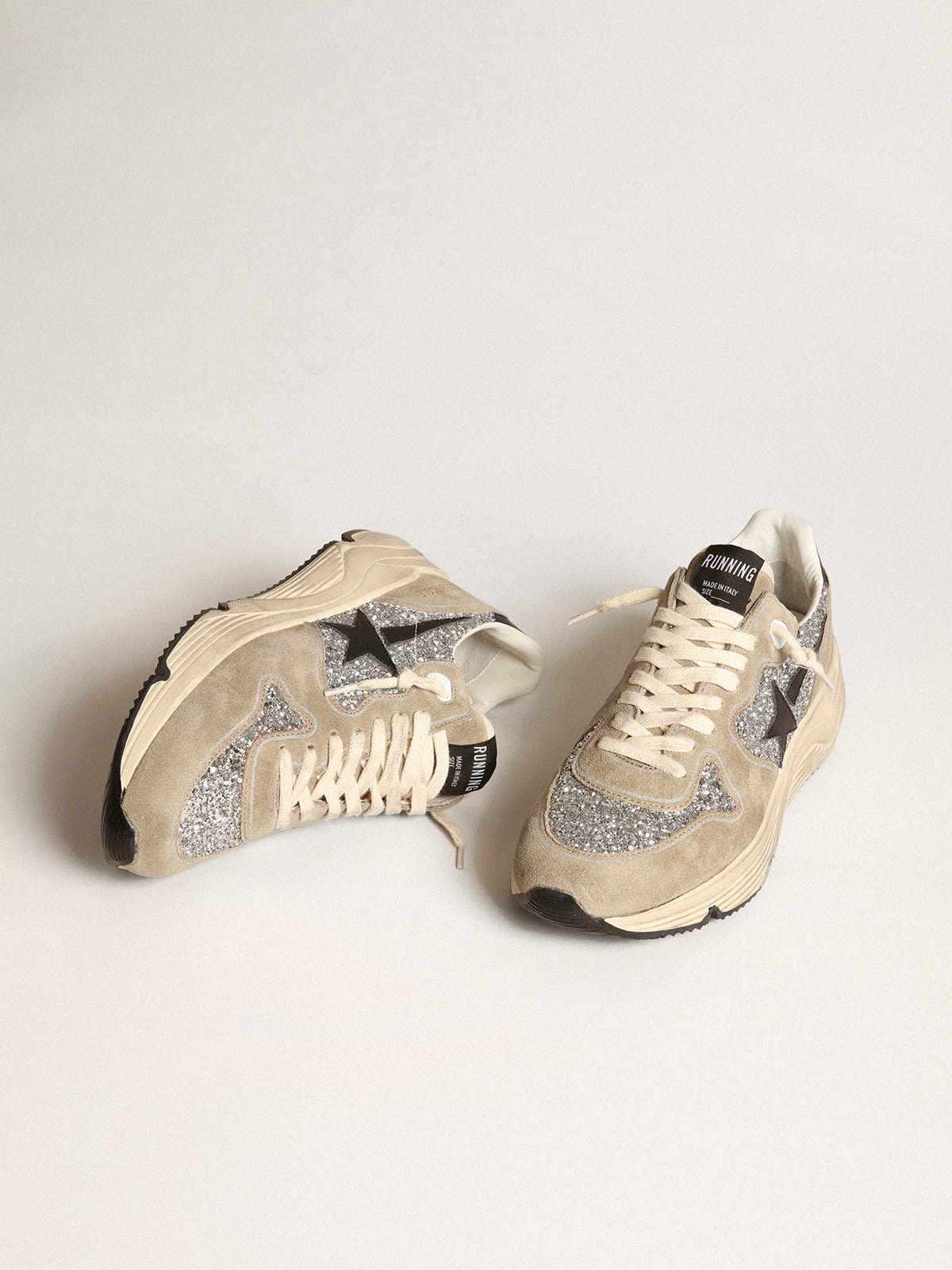 Golden Goose - Women's Running Sole in silver glitter and dove gray suede in 