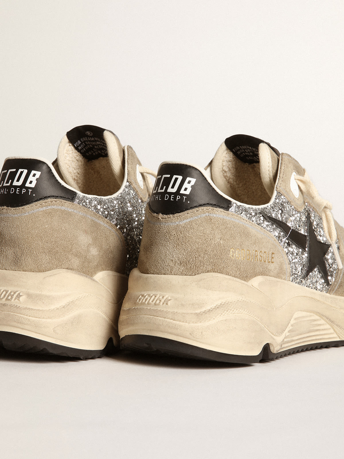 Golden Goose - Women's Running Sole in silver glitter and dove gray suede in 