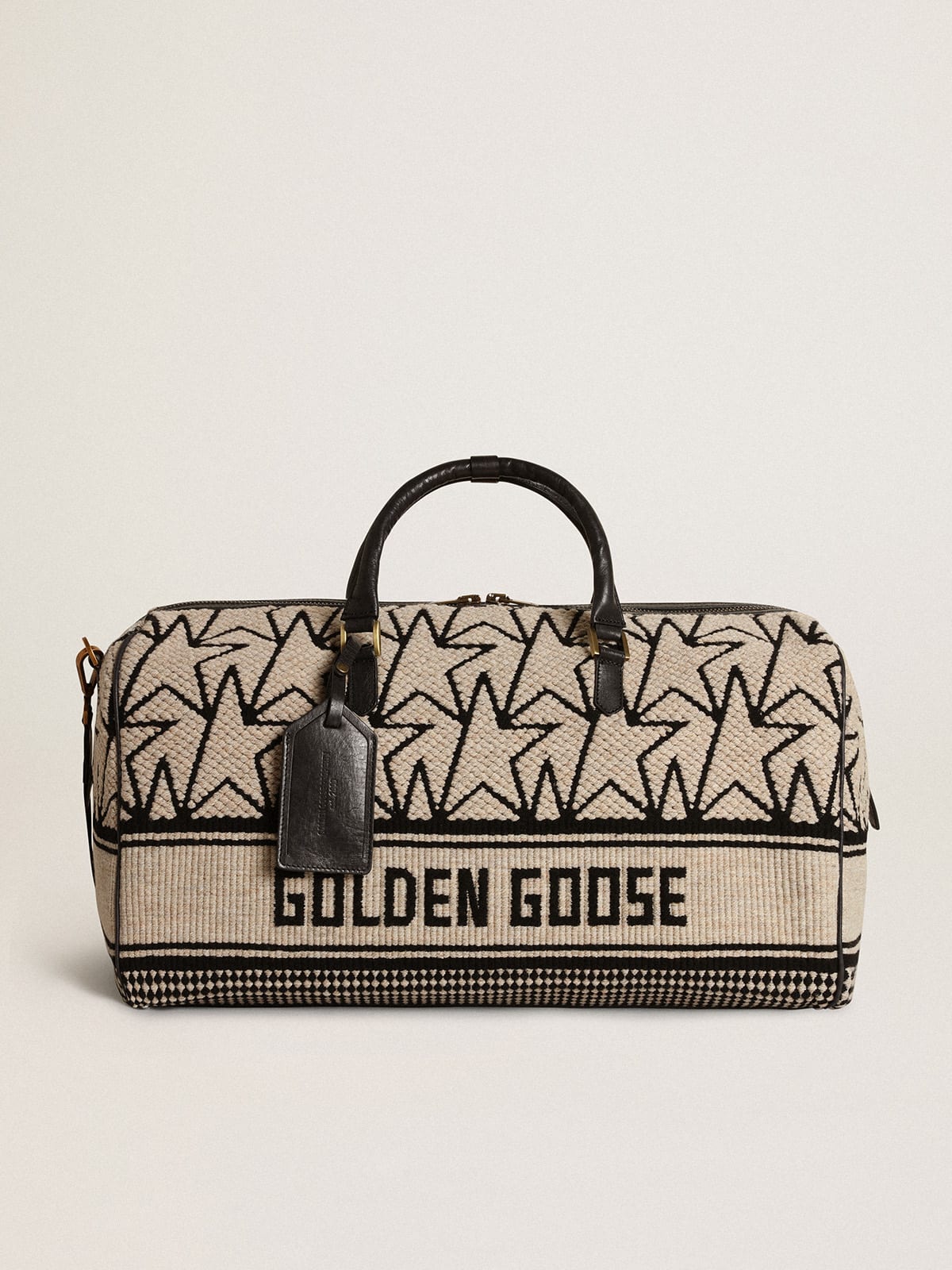 Golden Goose - Men's duffle bag in milk-white jacquard wool and black lettering in 