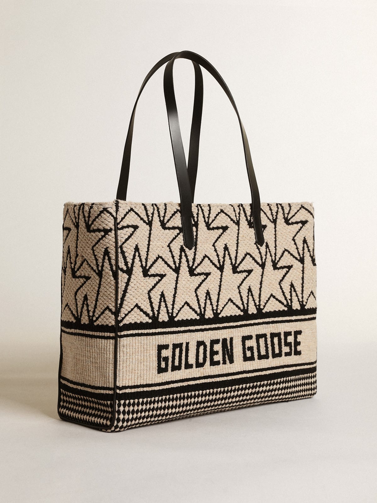 Golden Goose - California Bag East-West Donna in lana jacquard color bianco latte in 