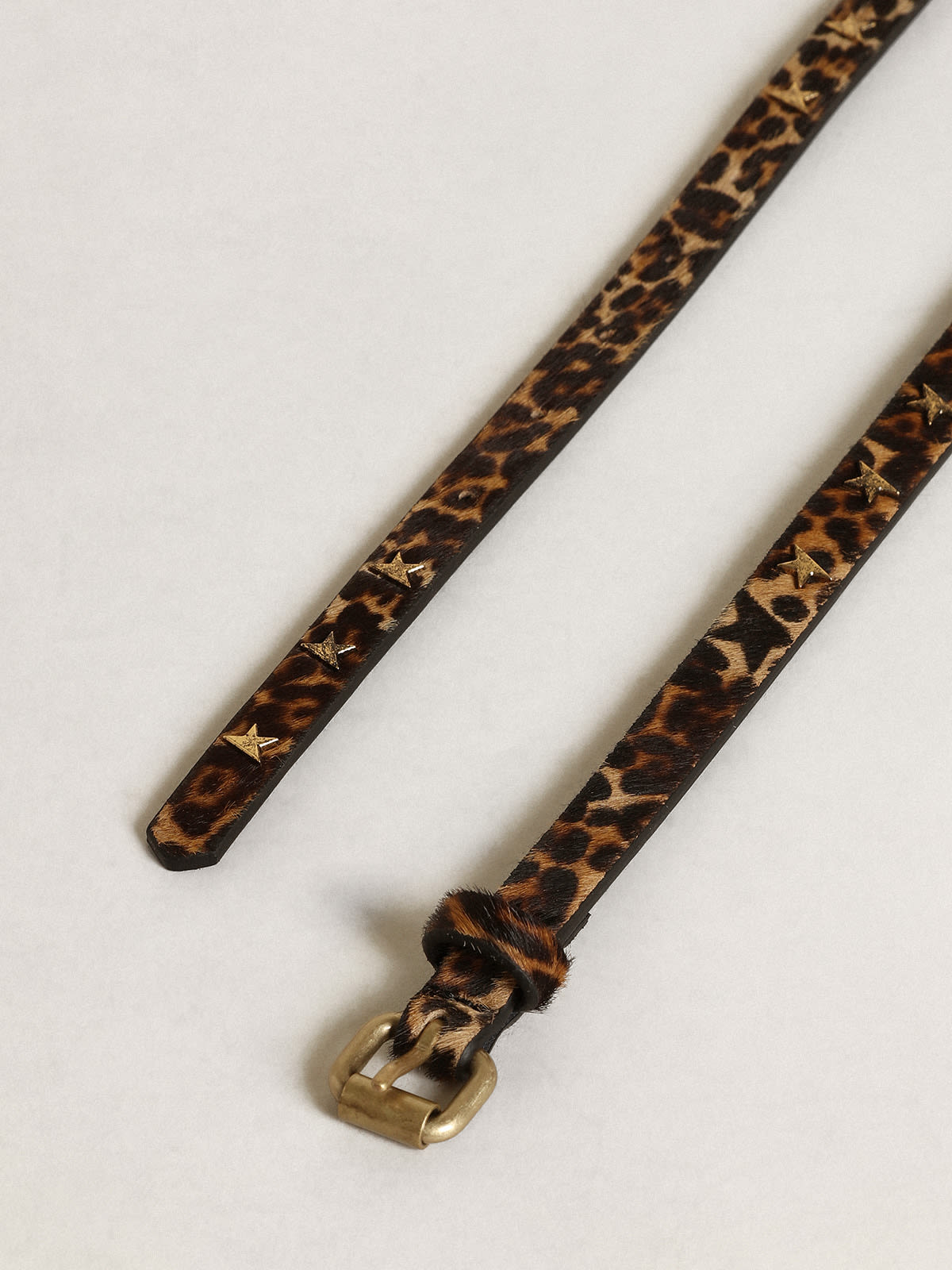 Golden Goose - Molly black and brown leopard-print pony skin belt with star-shaped studs in 
