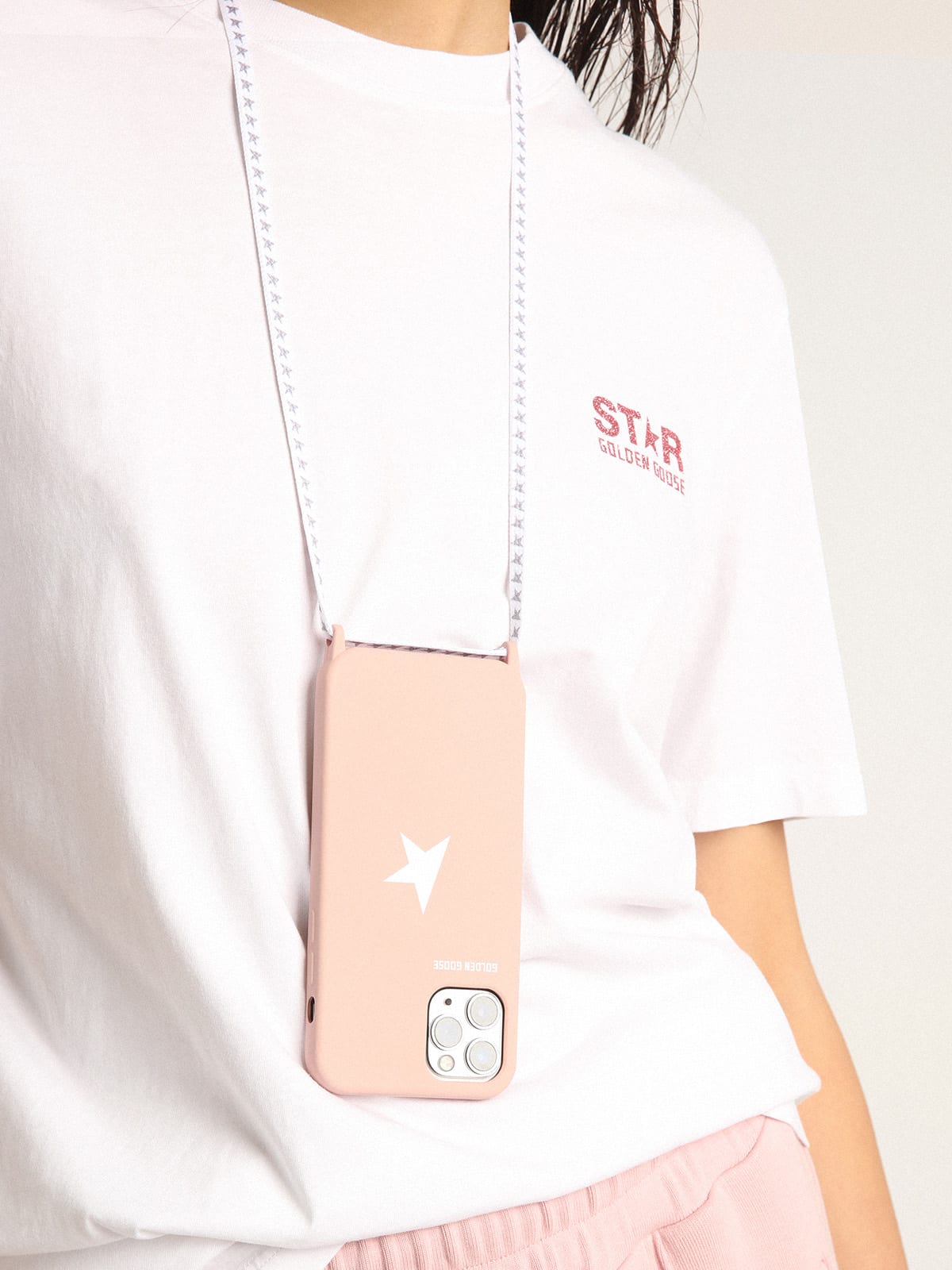 Golden Goose - Cover for iPhone 12 and 12 Pro light pink with white logo in 